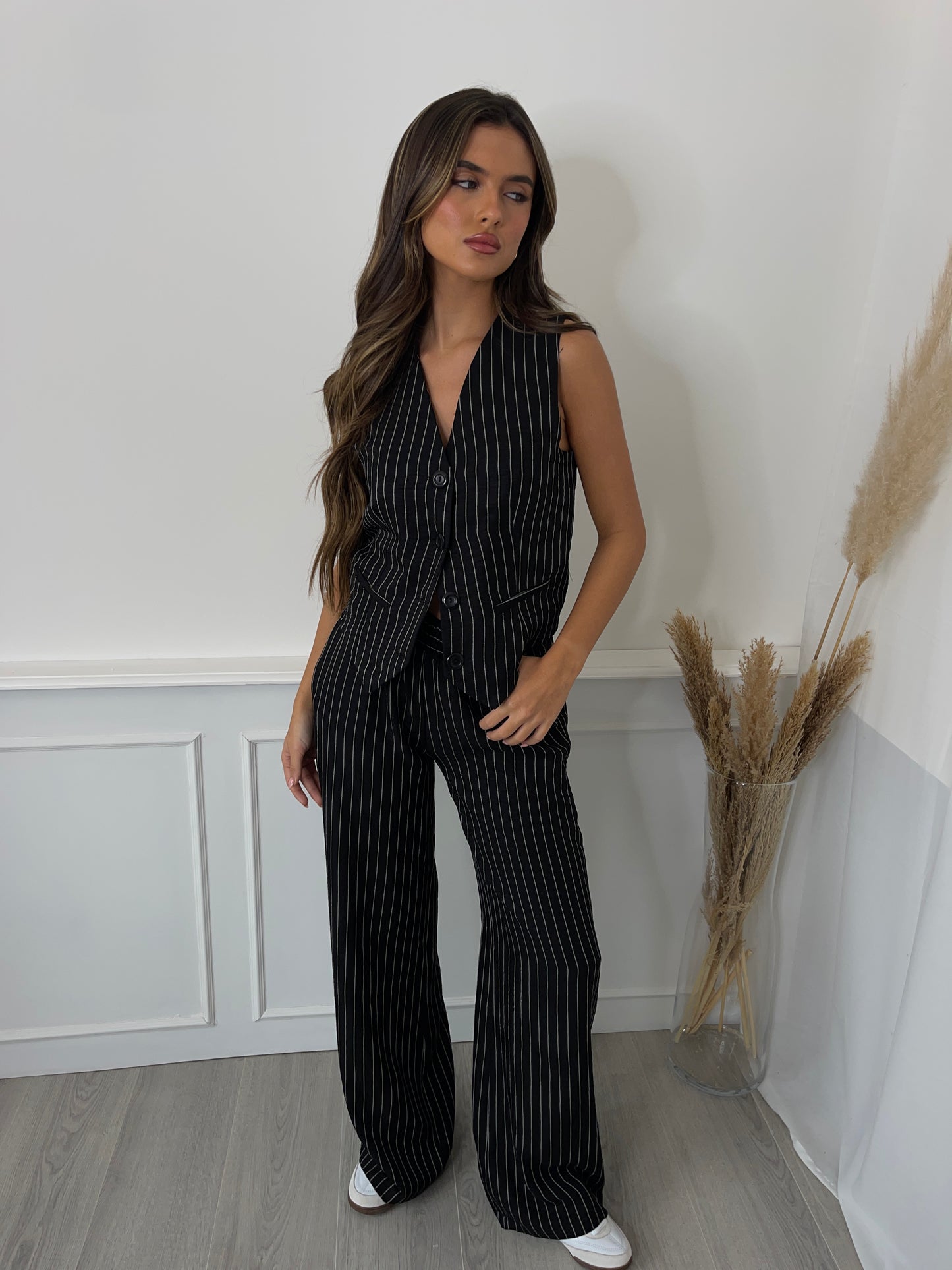 Pinstripe Trouser Suit - Black