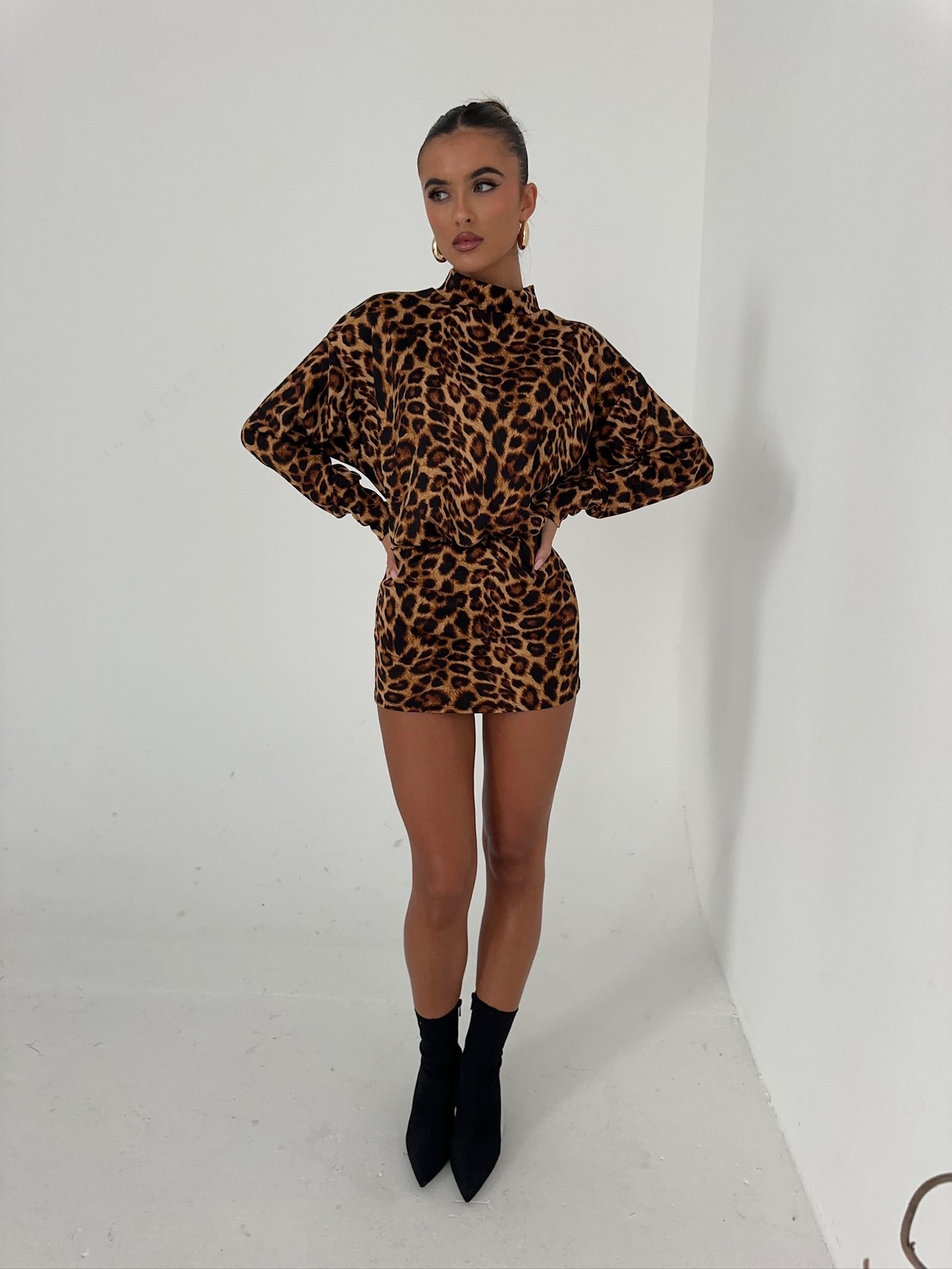 Gigi High Neck Dress - Leopard Print