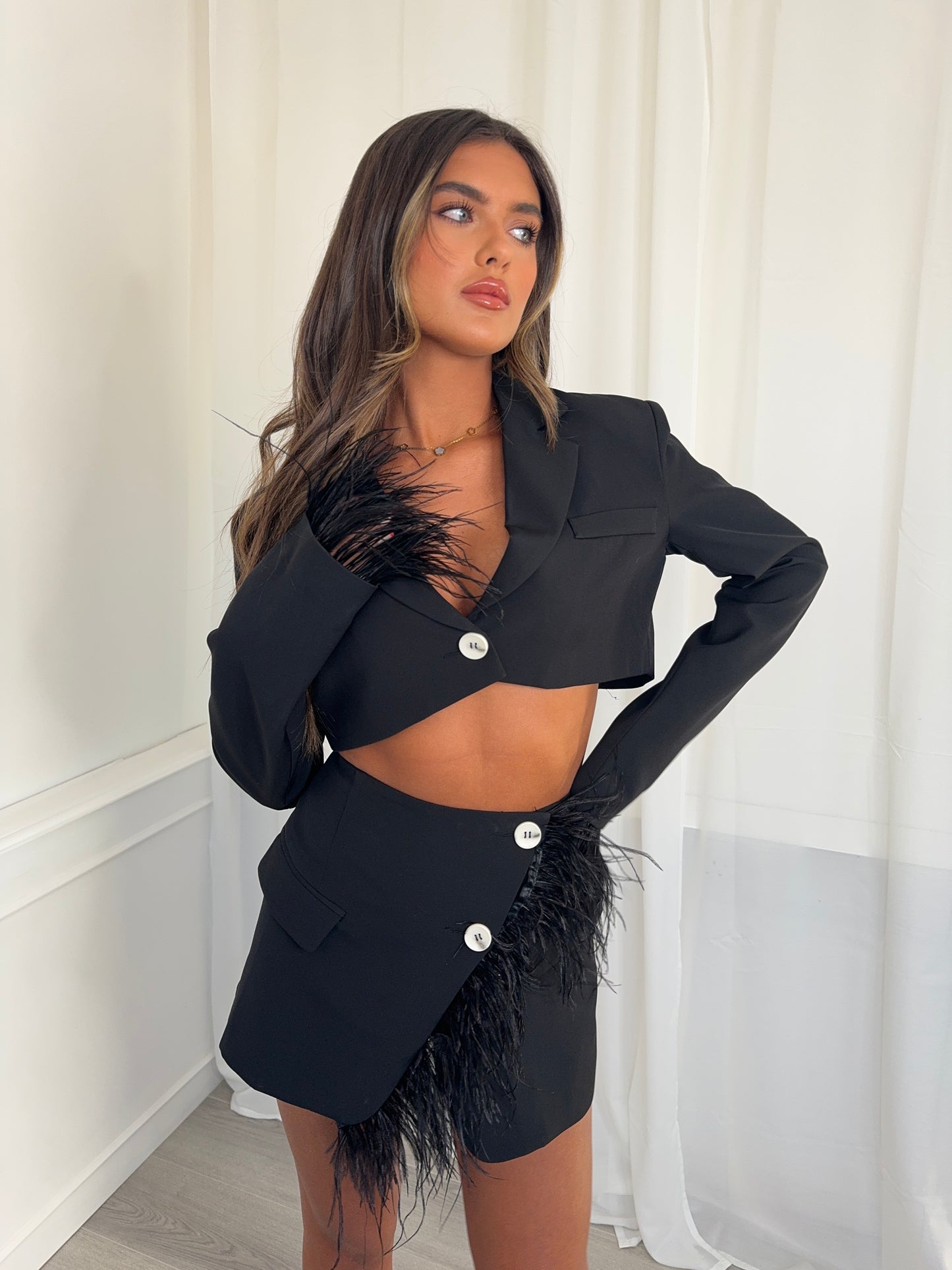 Cindy Feather Skirt - Black