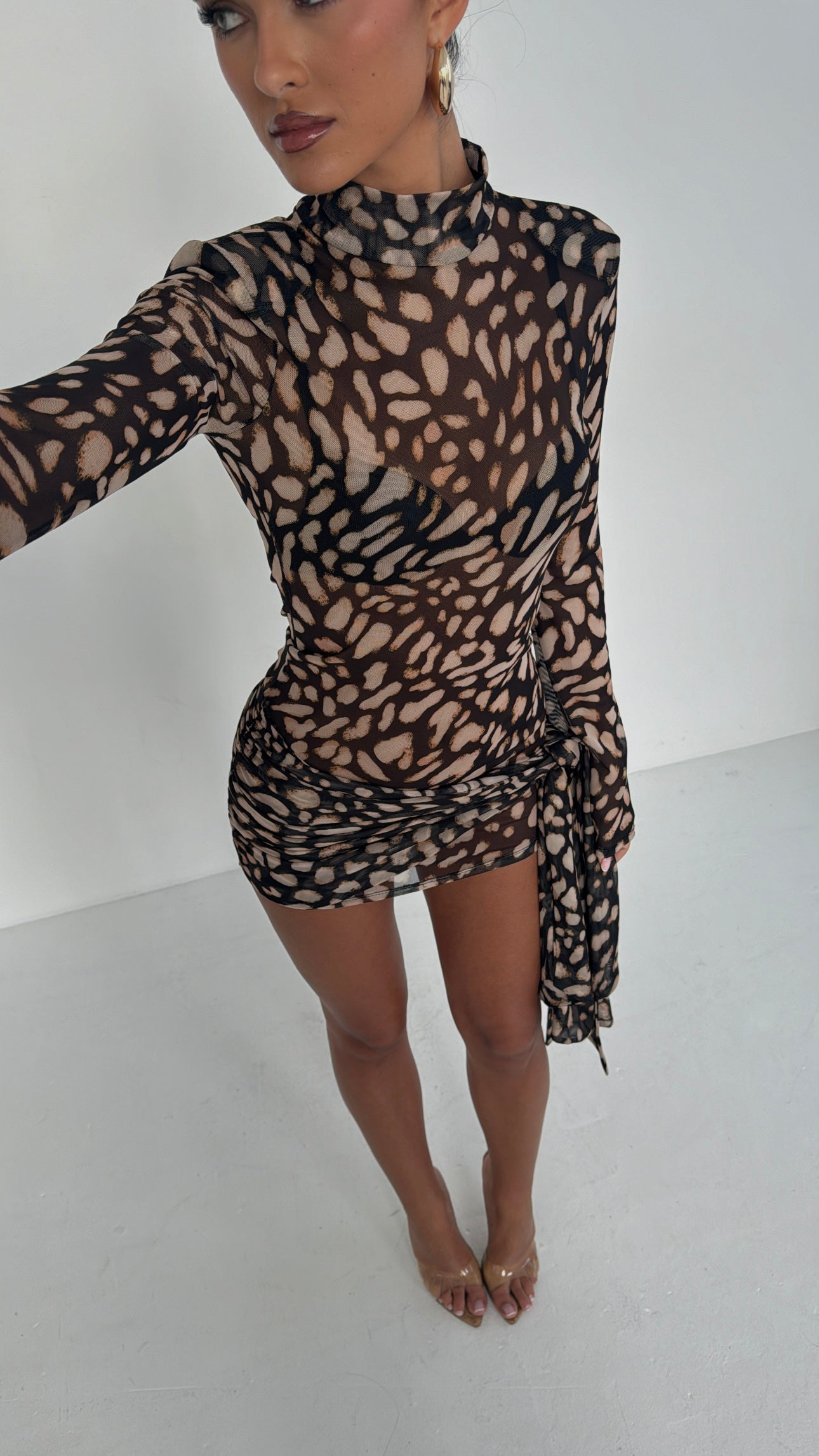 GIANNA Sheer Tie Dress - Pebble