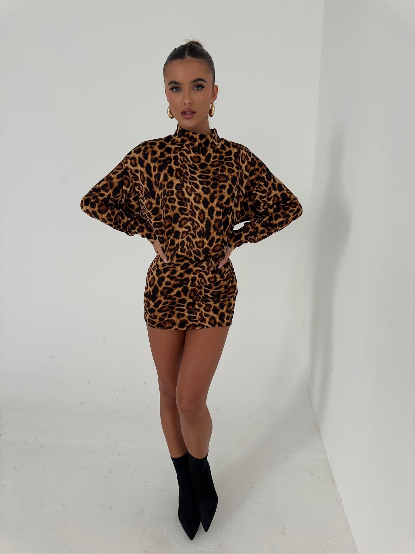 Gigi High Neck Dress - Leopard Print