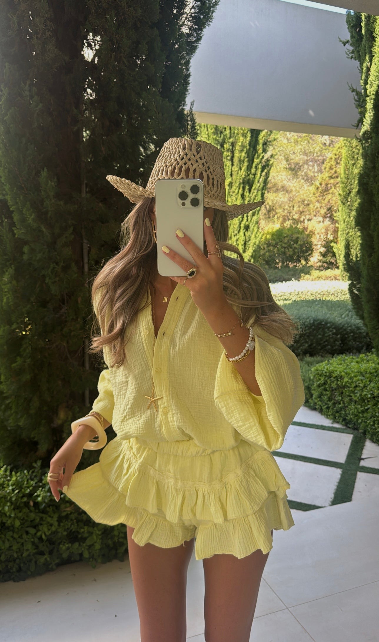 Tulum Frill Shorts Set - Lemon