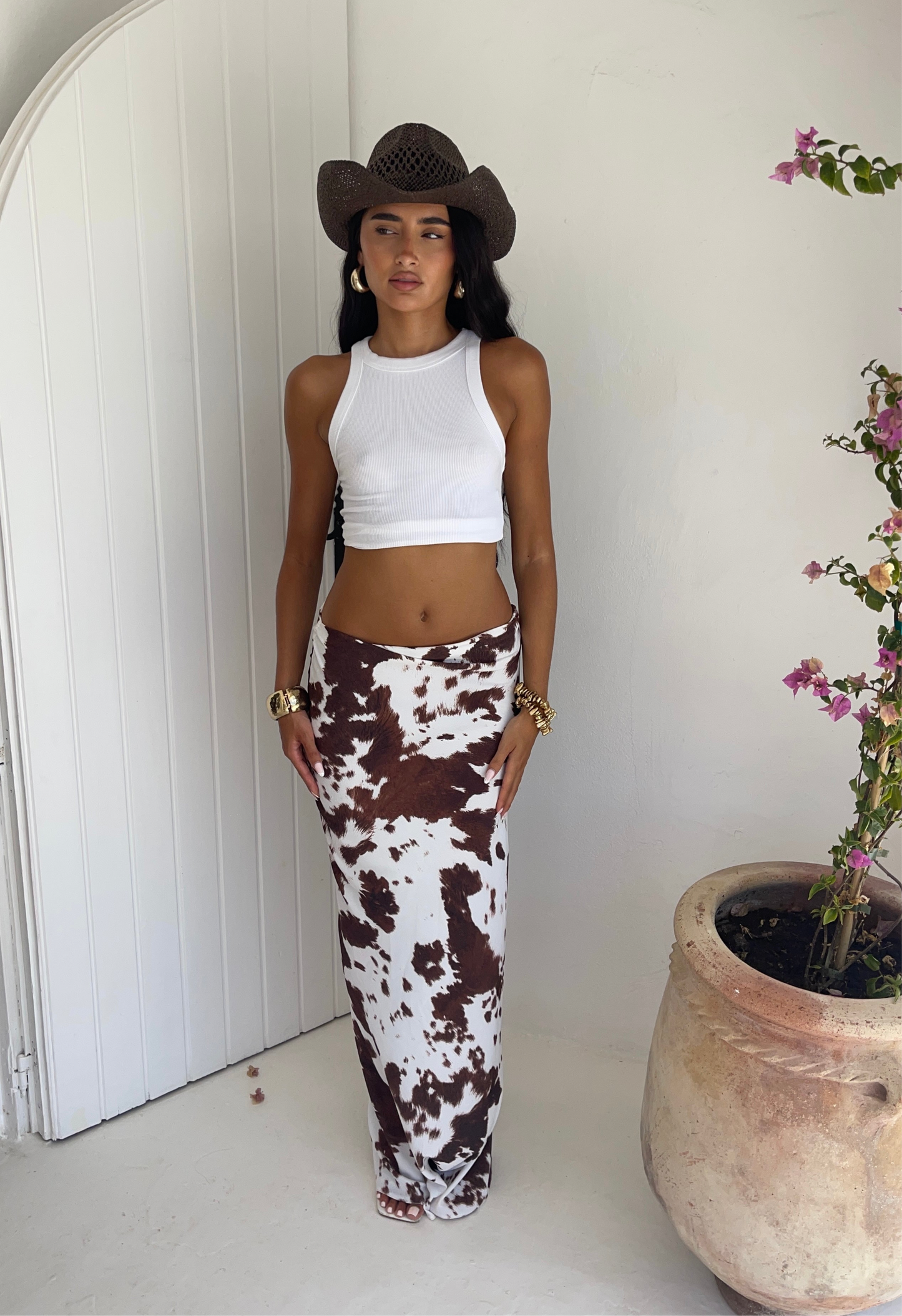 Texas Cow Print Marina Maxi Skirt