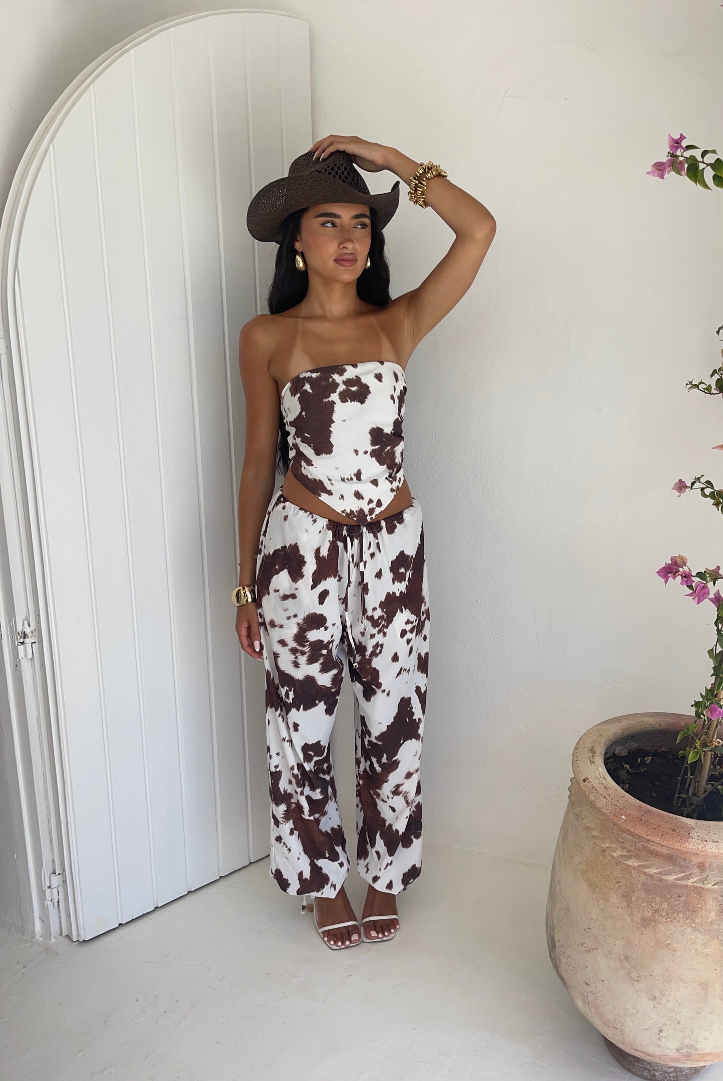 Texas Cow Print Tie Cuff Trousers