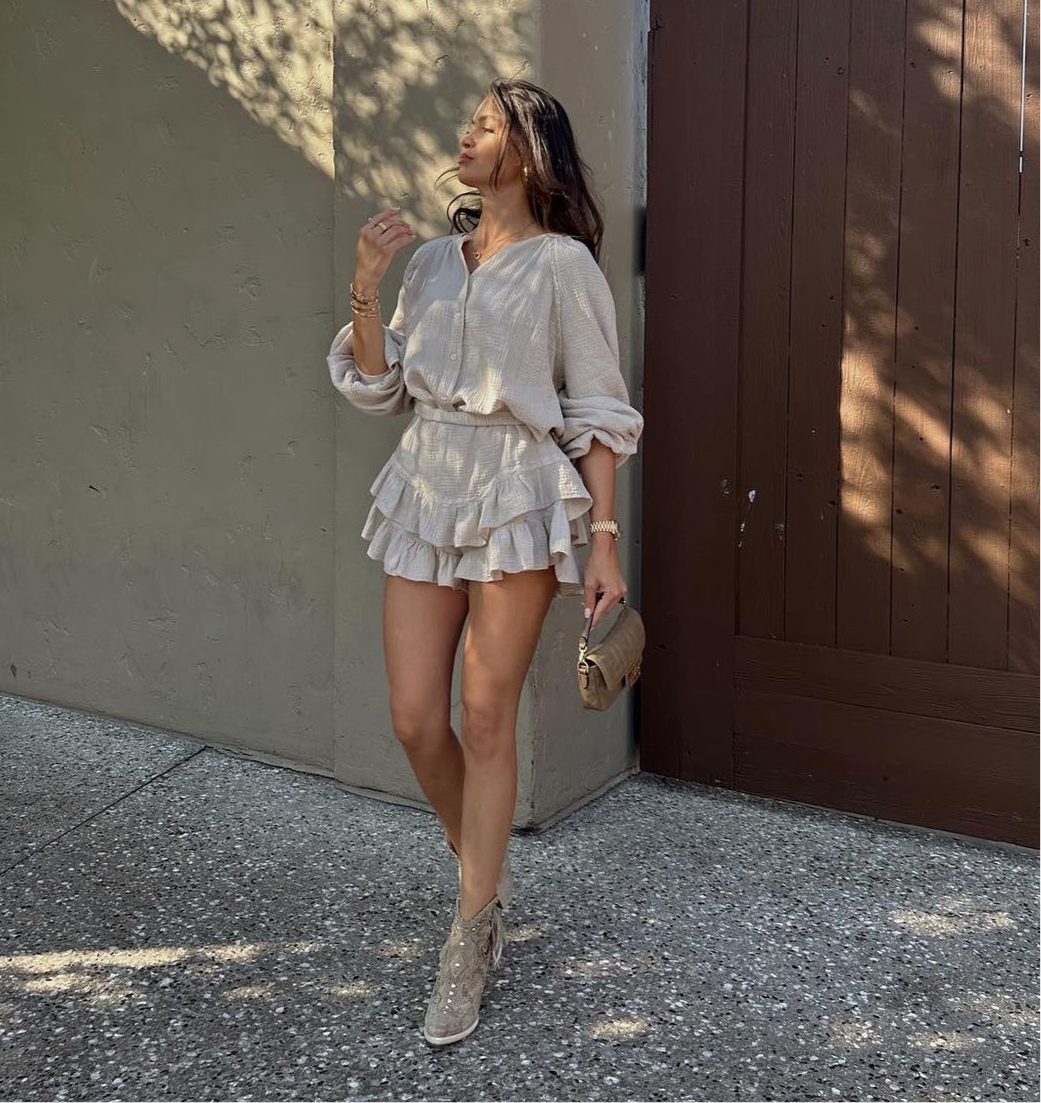 Tulum Frill Shorts Set - Taupe