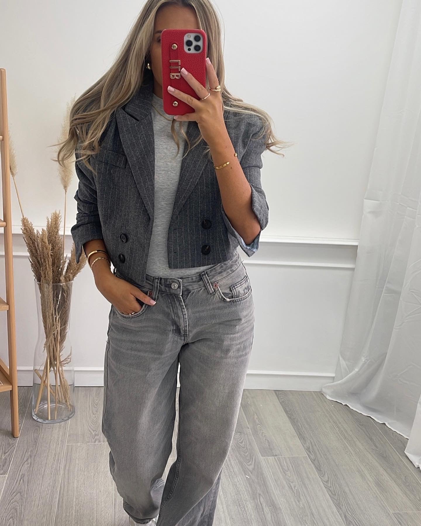 Pinstripe Grey Cropped Blazer