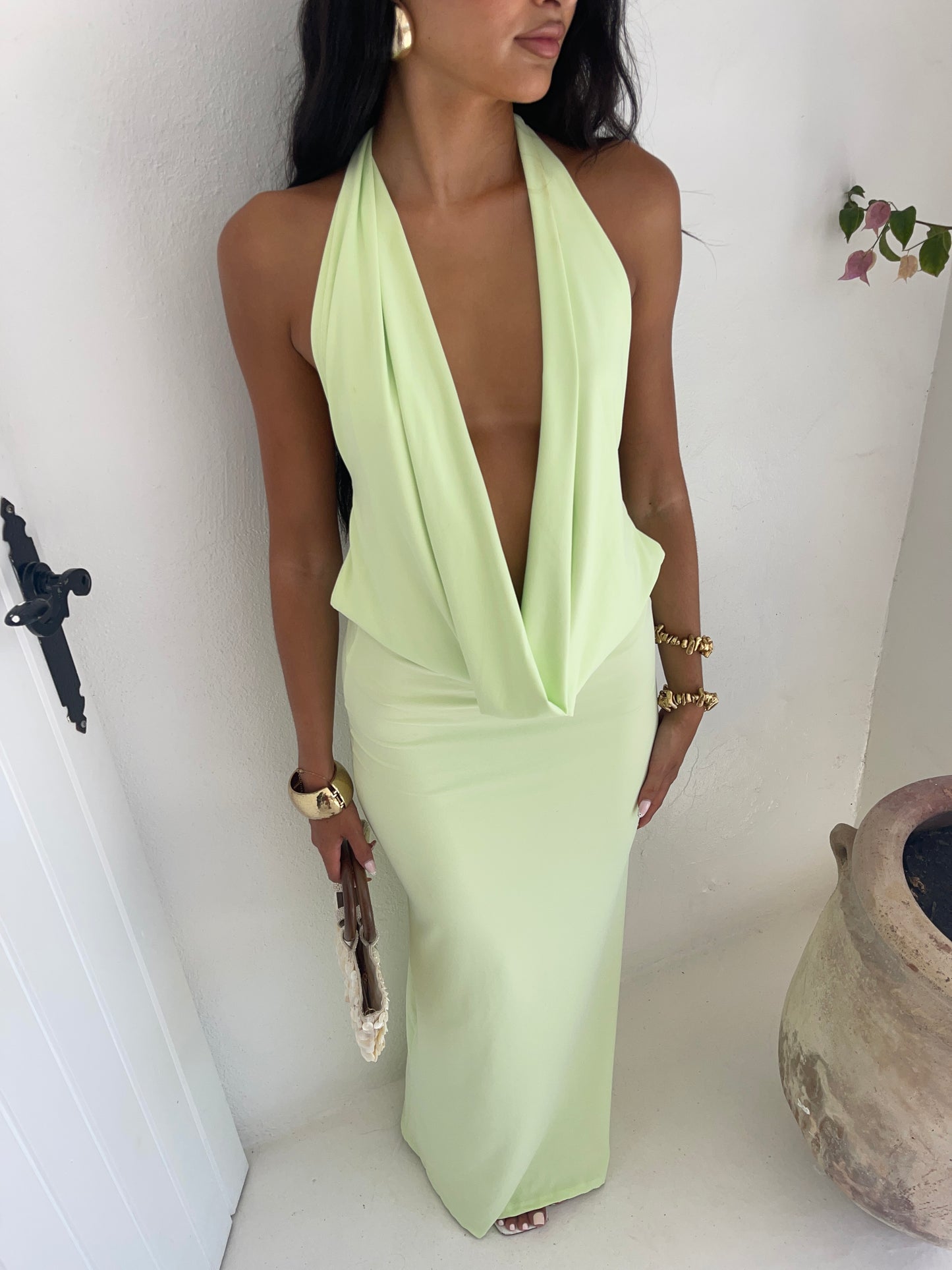 Riviera Plunge Maxi Dress - Mint