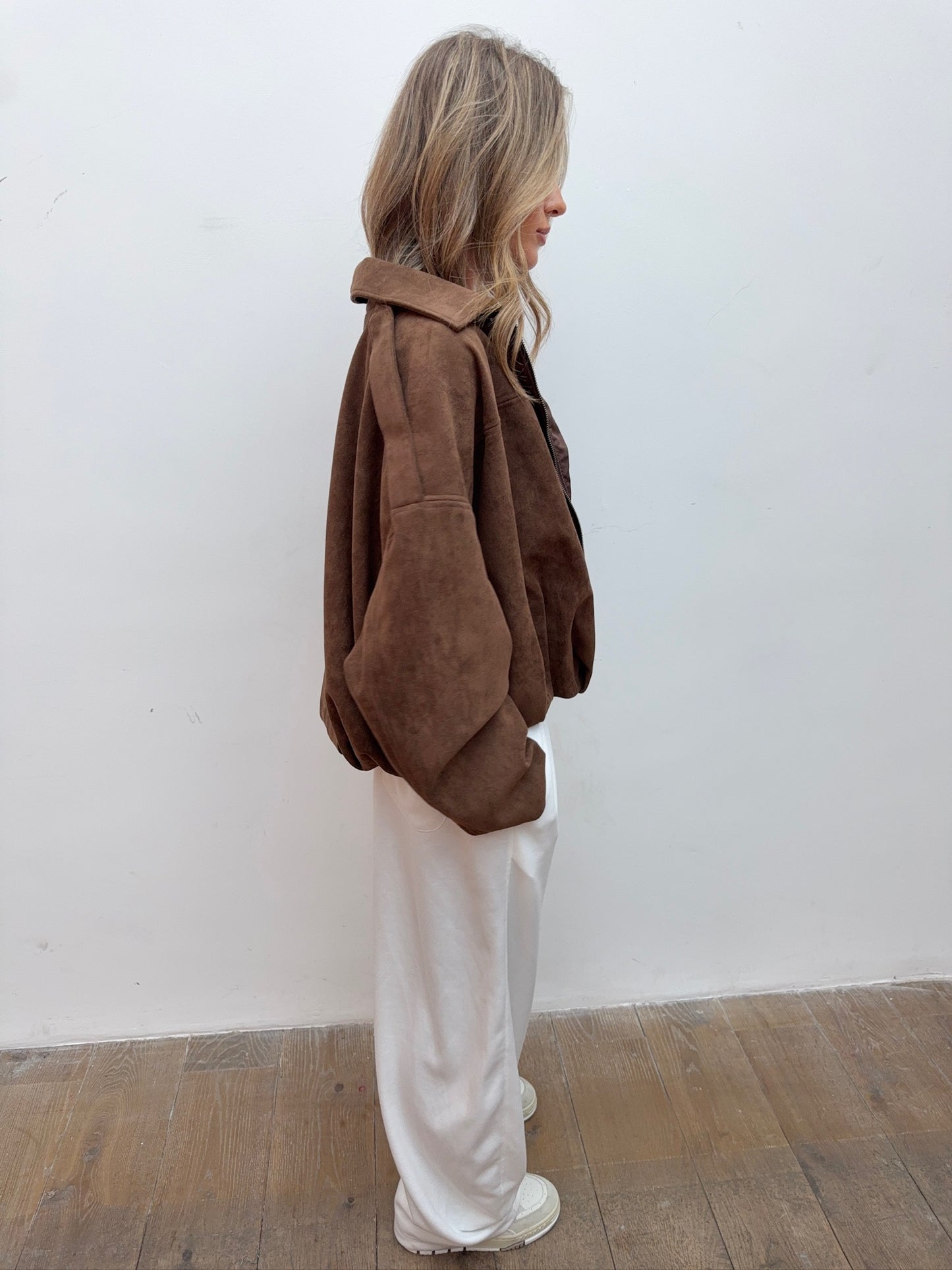 Suede Style Oversized Jacket - Chocolate