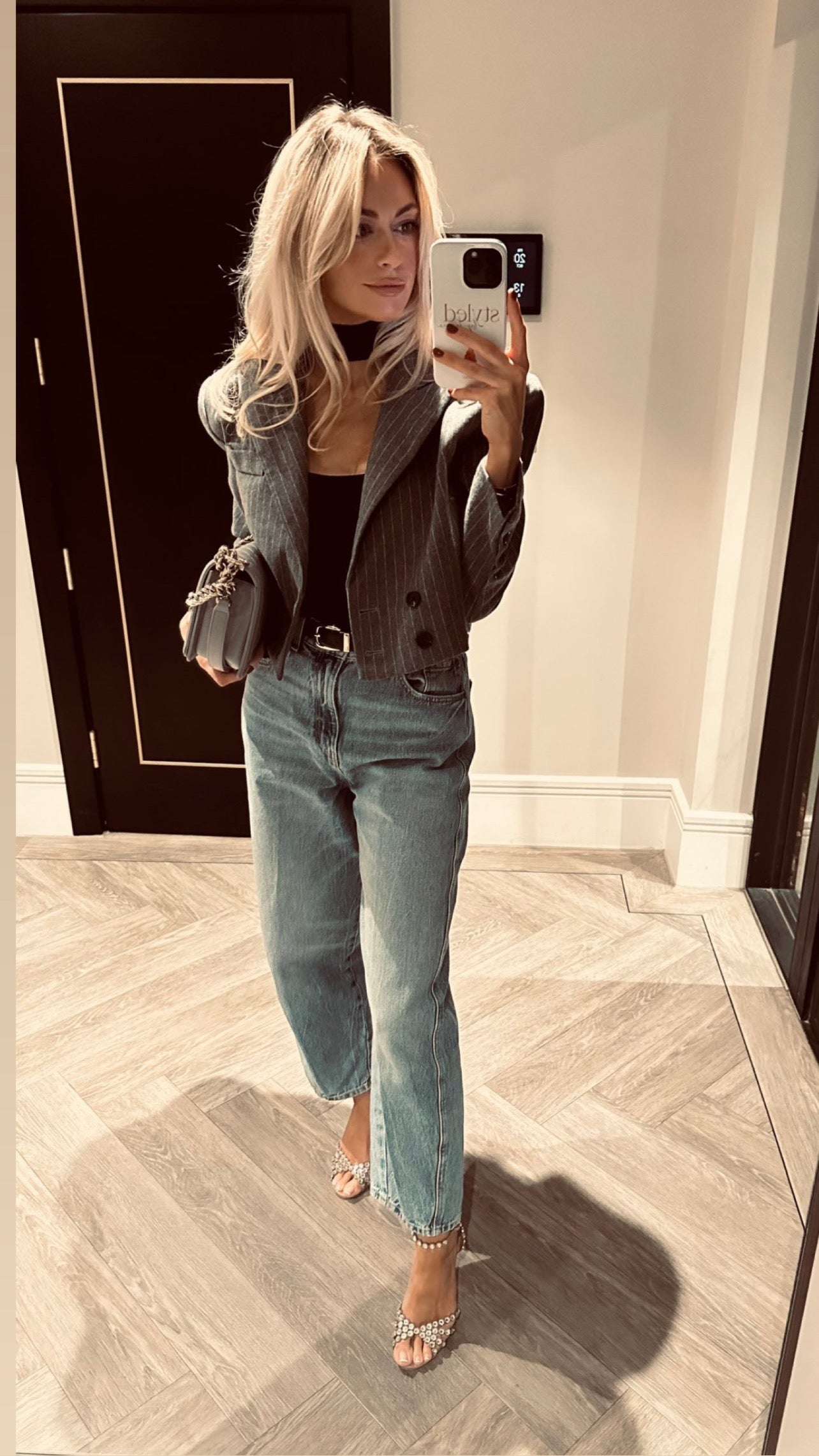 Pinstripe Grey Cropped Blazer