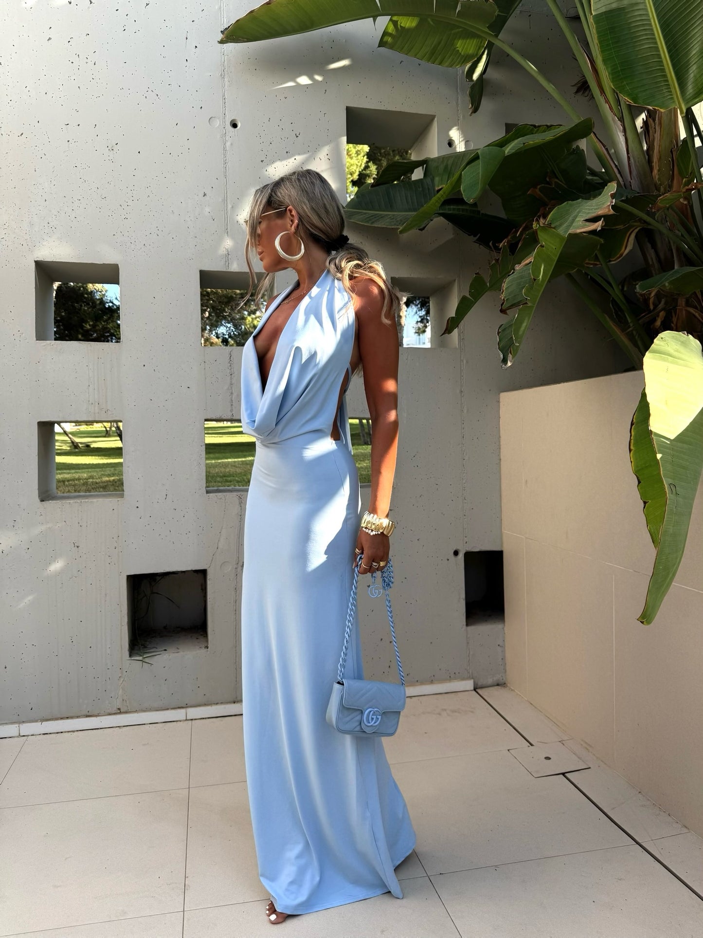 Riviera Plunge Maxi Dress - Blue