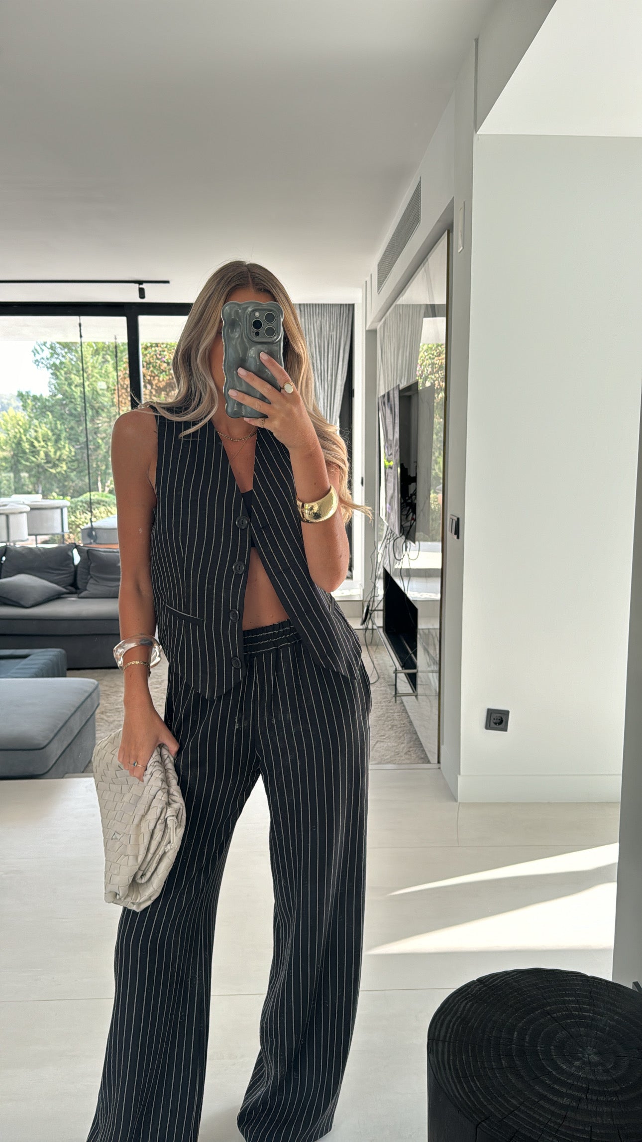 Pinstripe Trouser Suit - Black