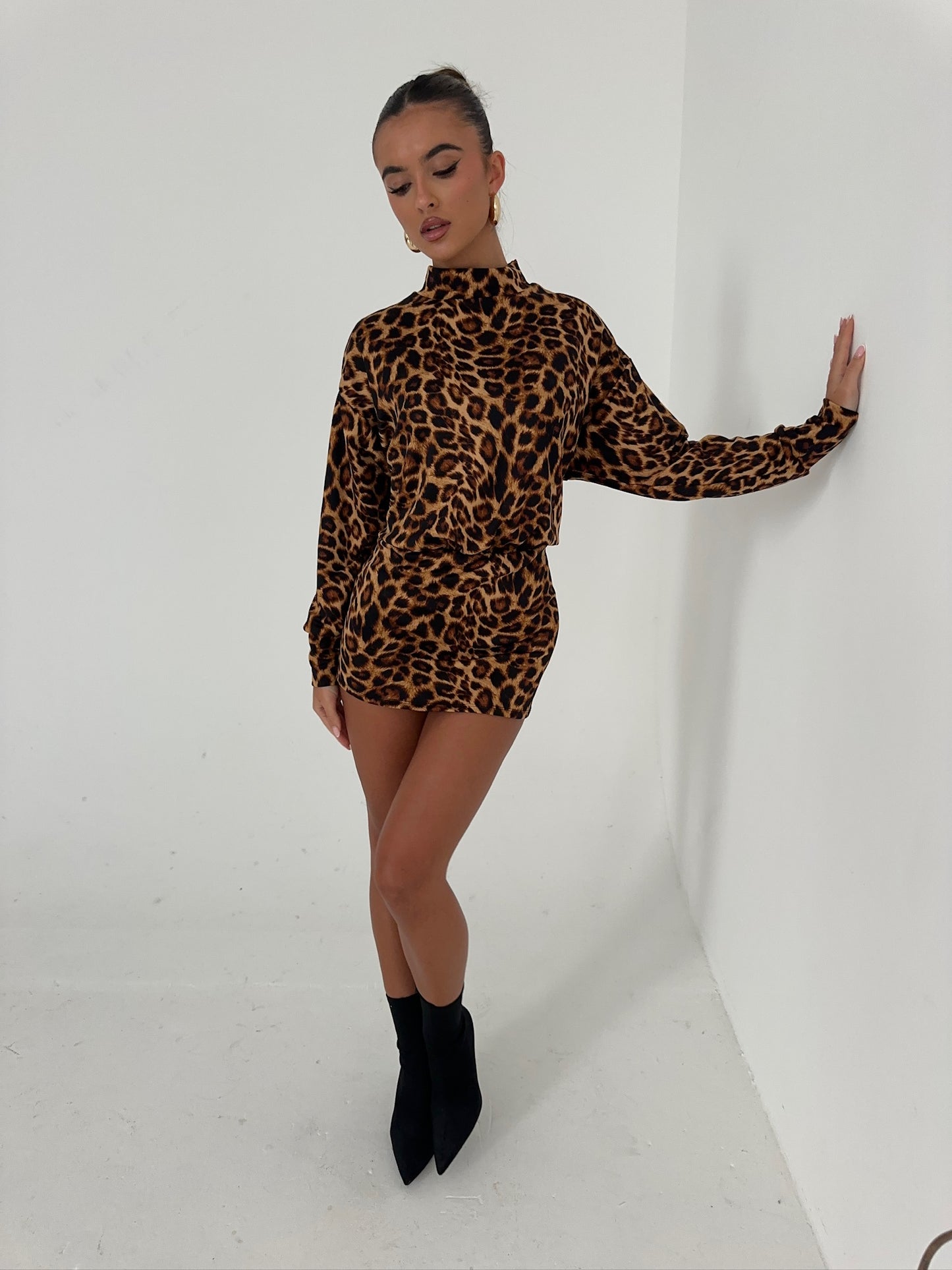 Gigi High Neck Dress - Leopard Print