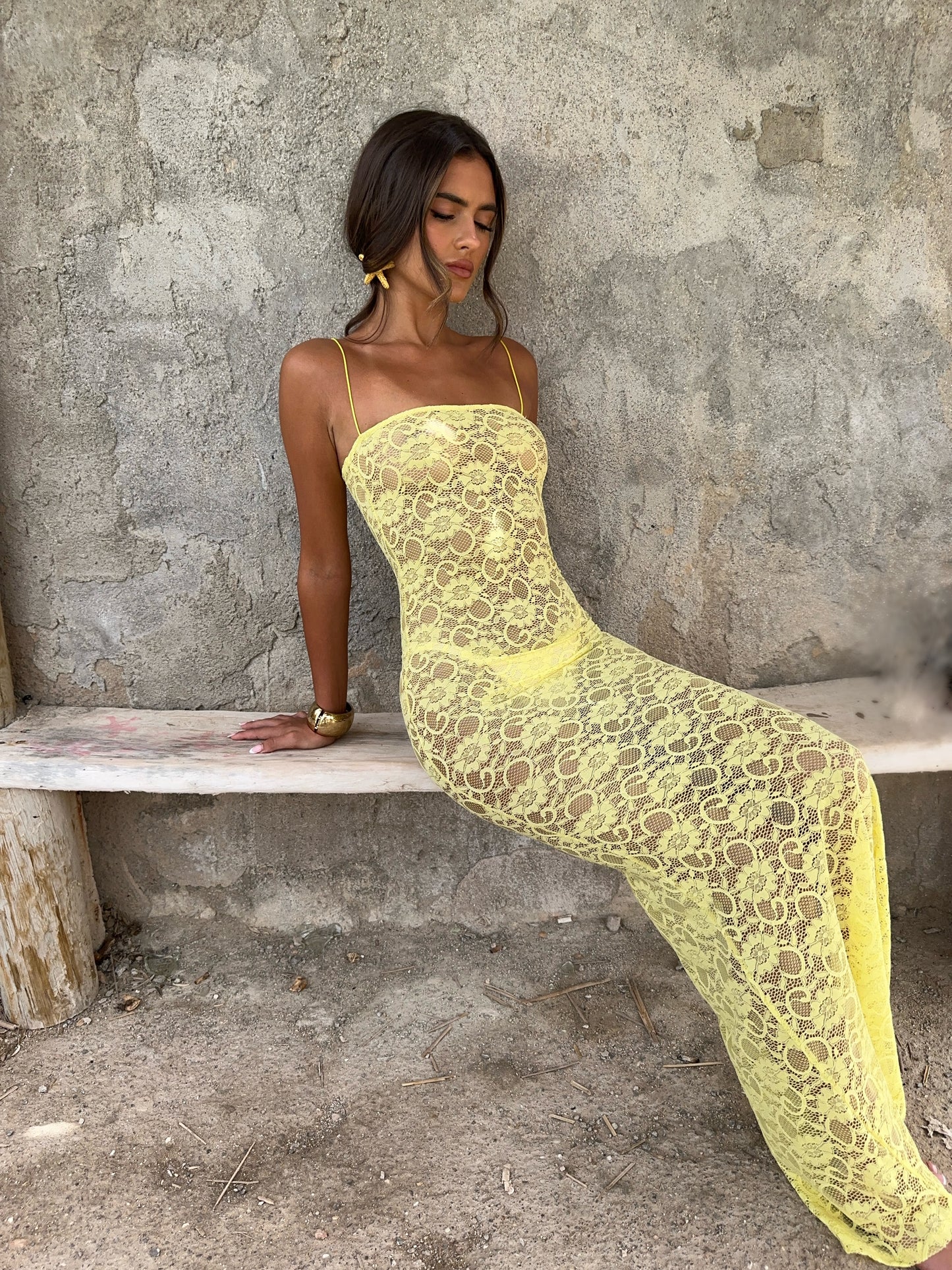 Sorrento Lace Dress - Lemon