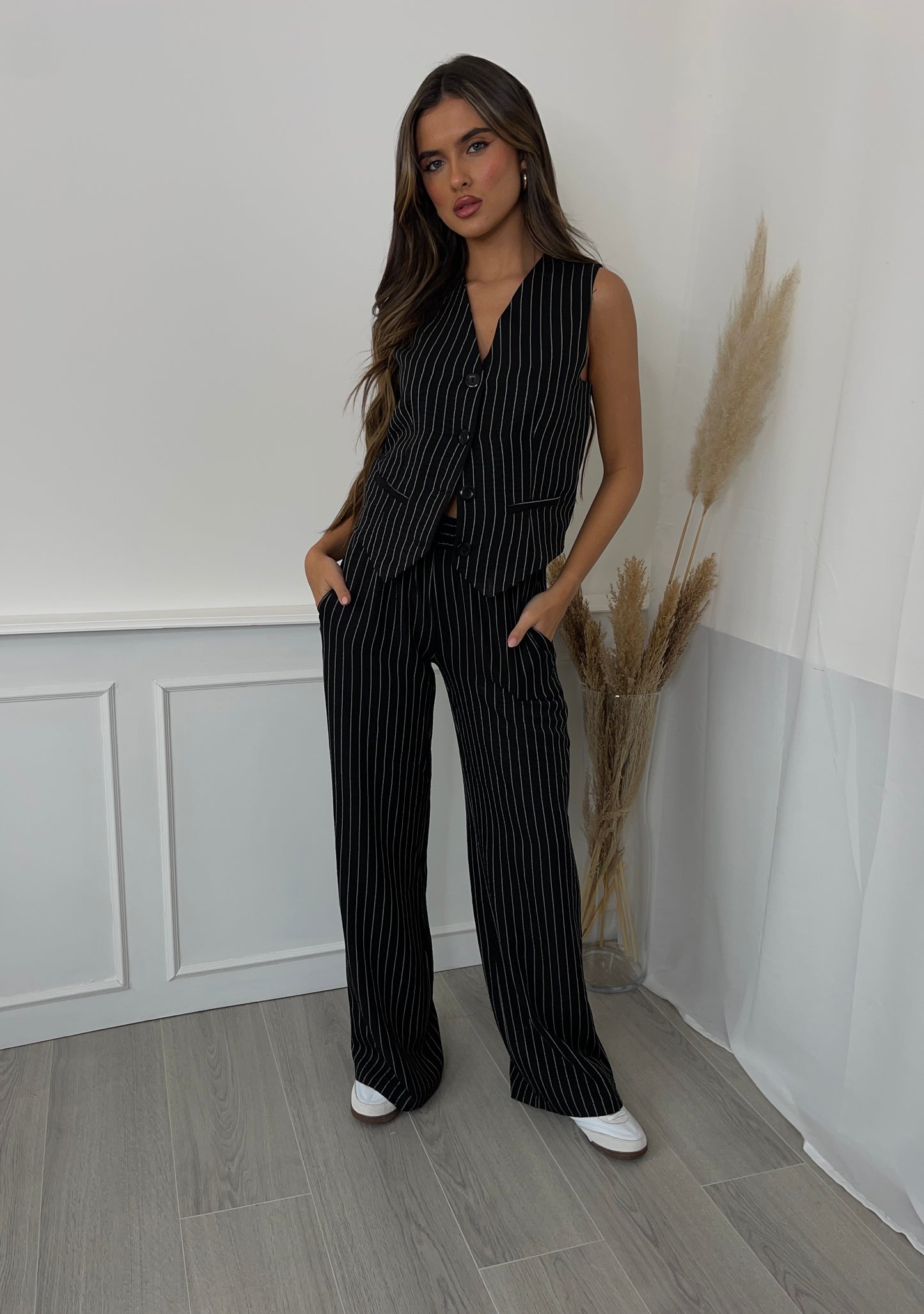 Pinstripe Trouser Suit - Black