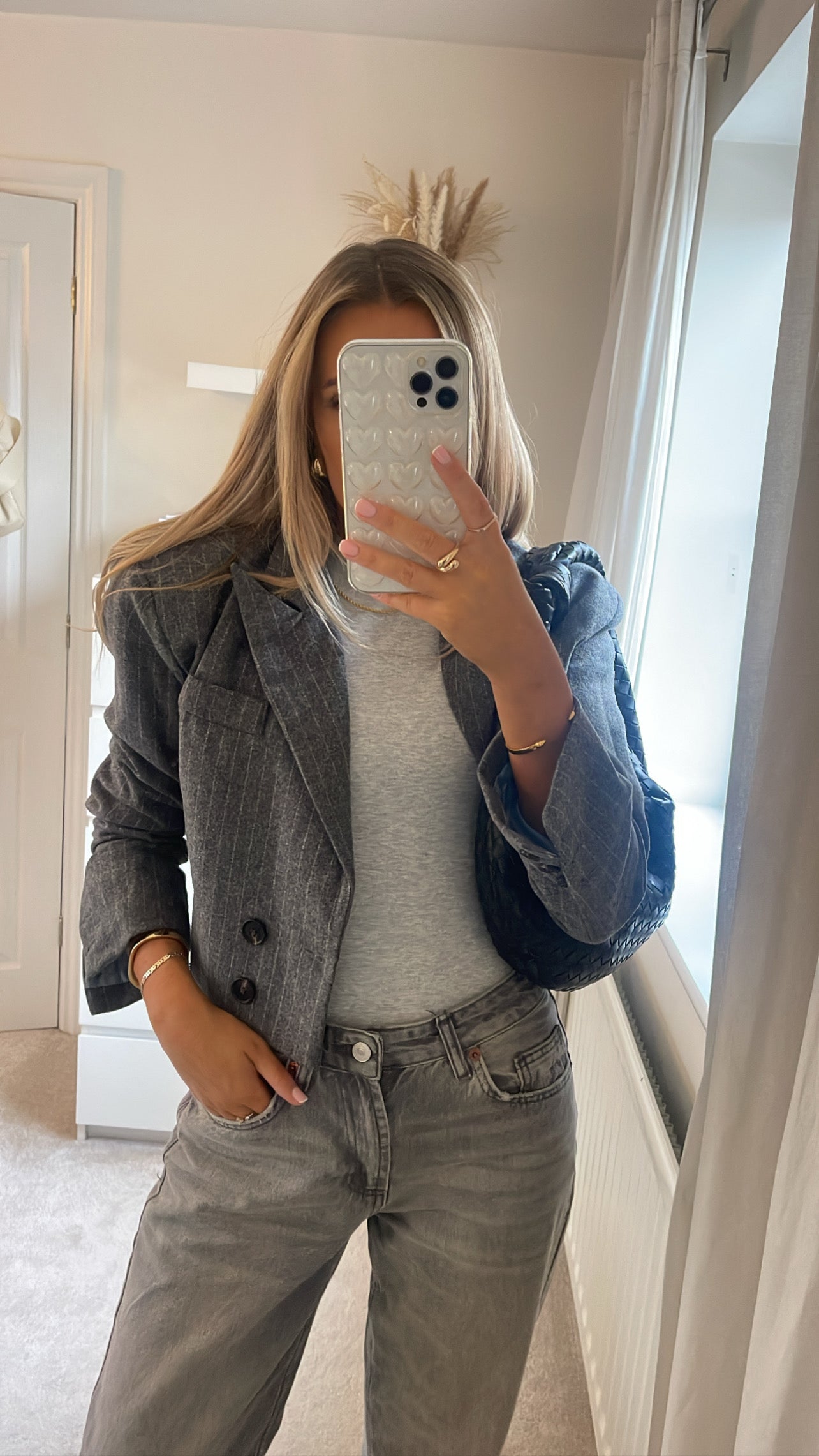 Pinstripe Grey Cropped Blazer