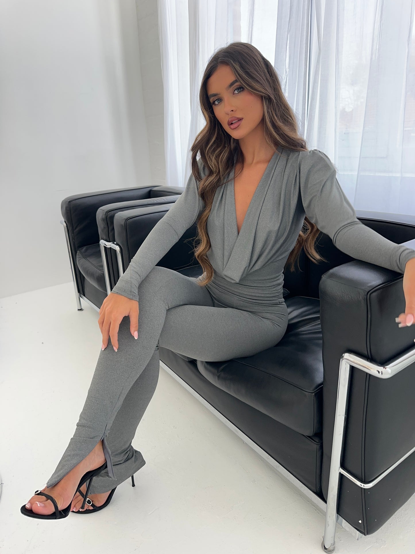 JOLIE Split Hem Leggings - Grey