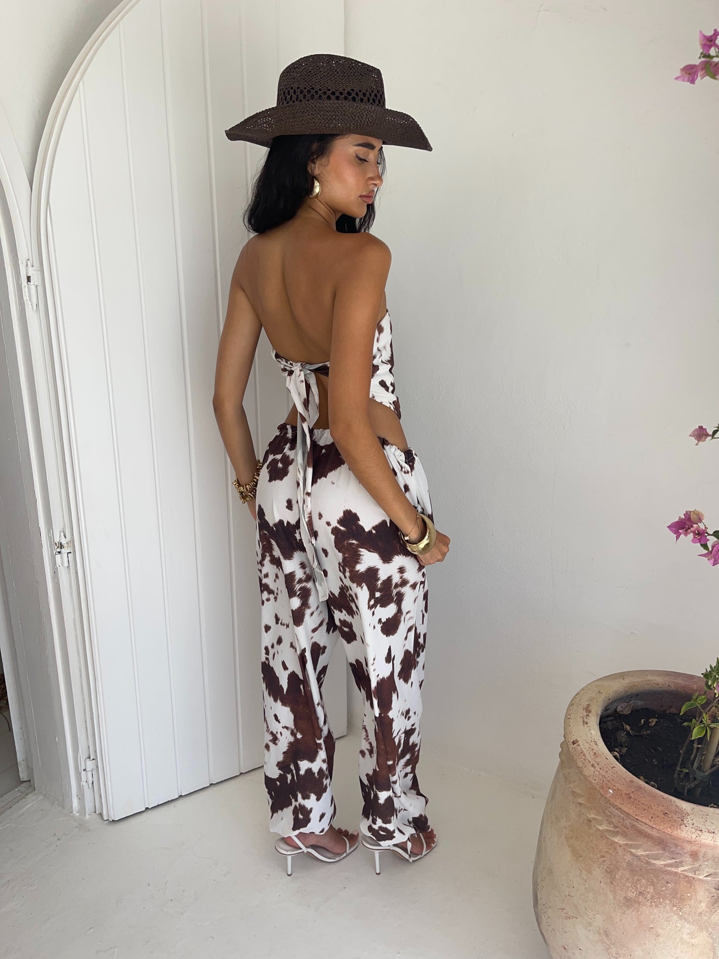 Texas Cow Print Tie Cuff Trousers