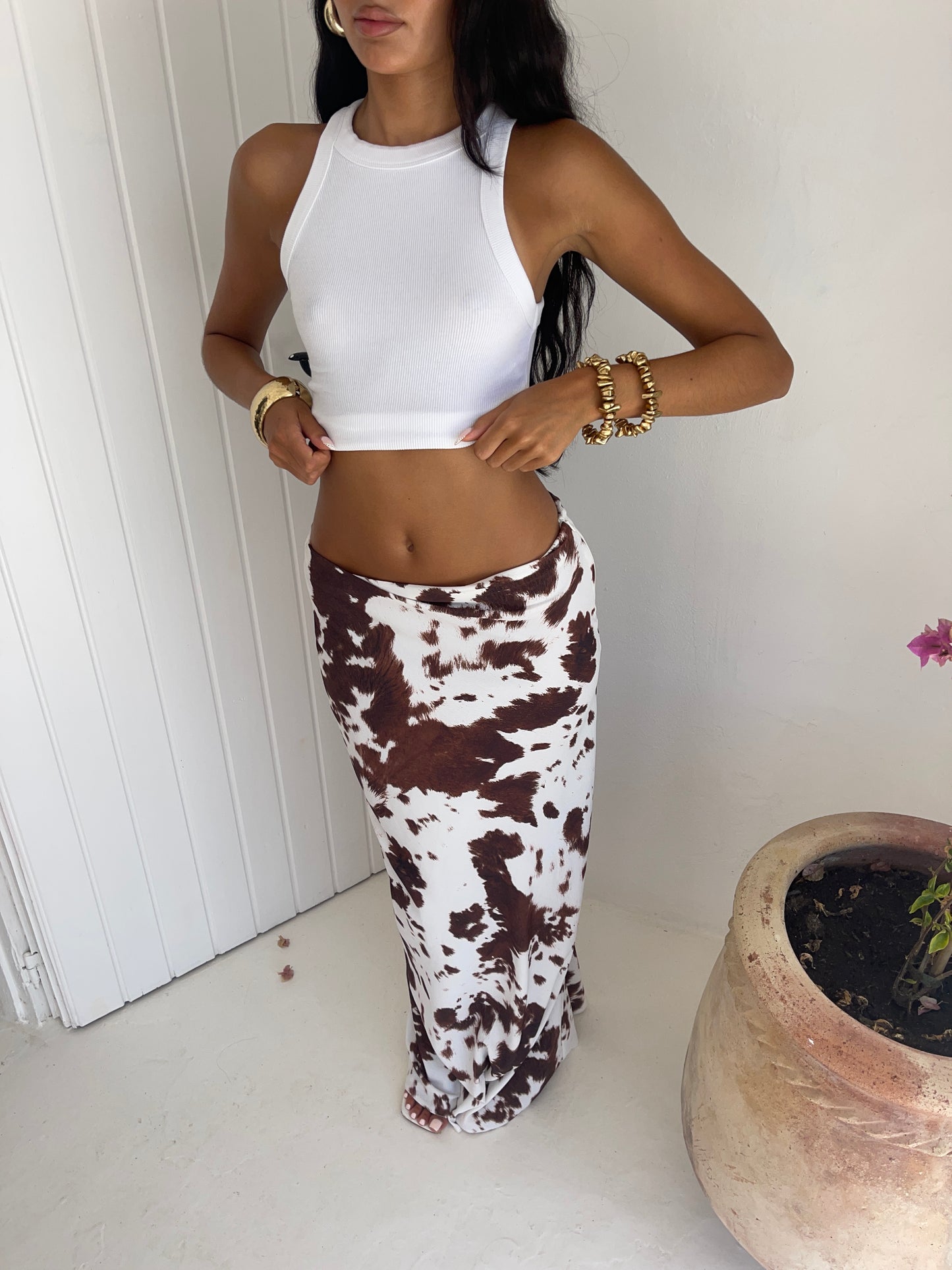 Texas Cow Print Marina Maxi Skirt