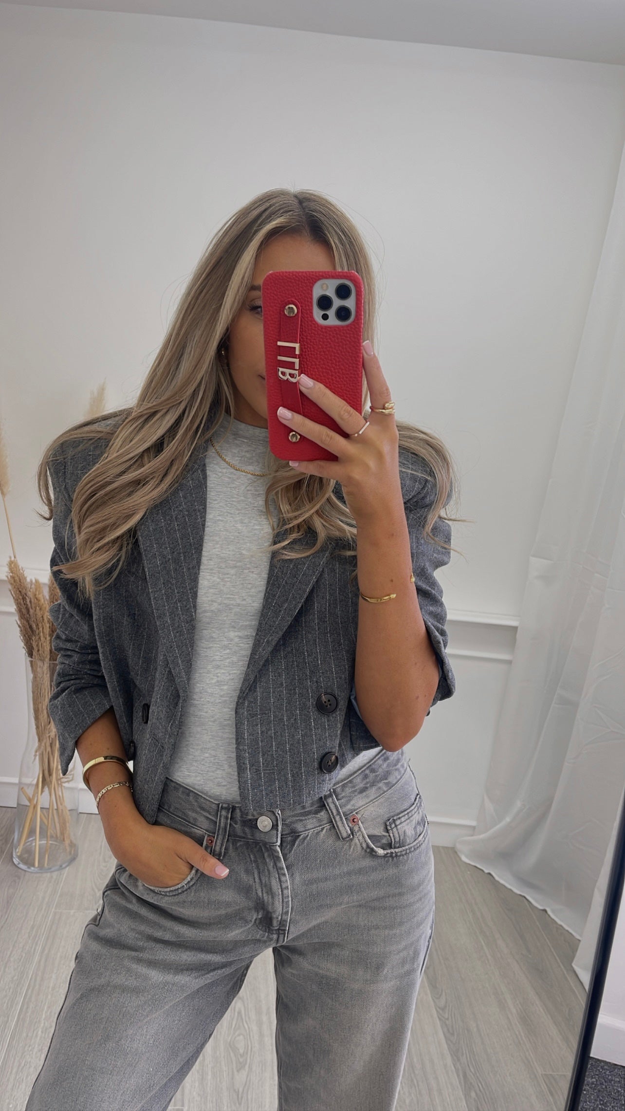 Pinstripe Grey Cropped Blazer