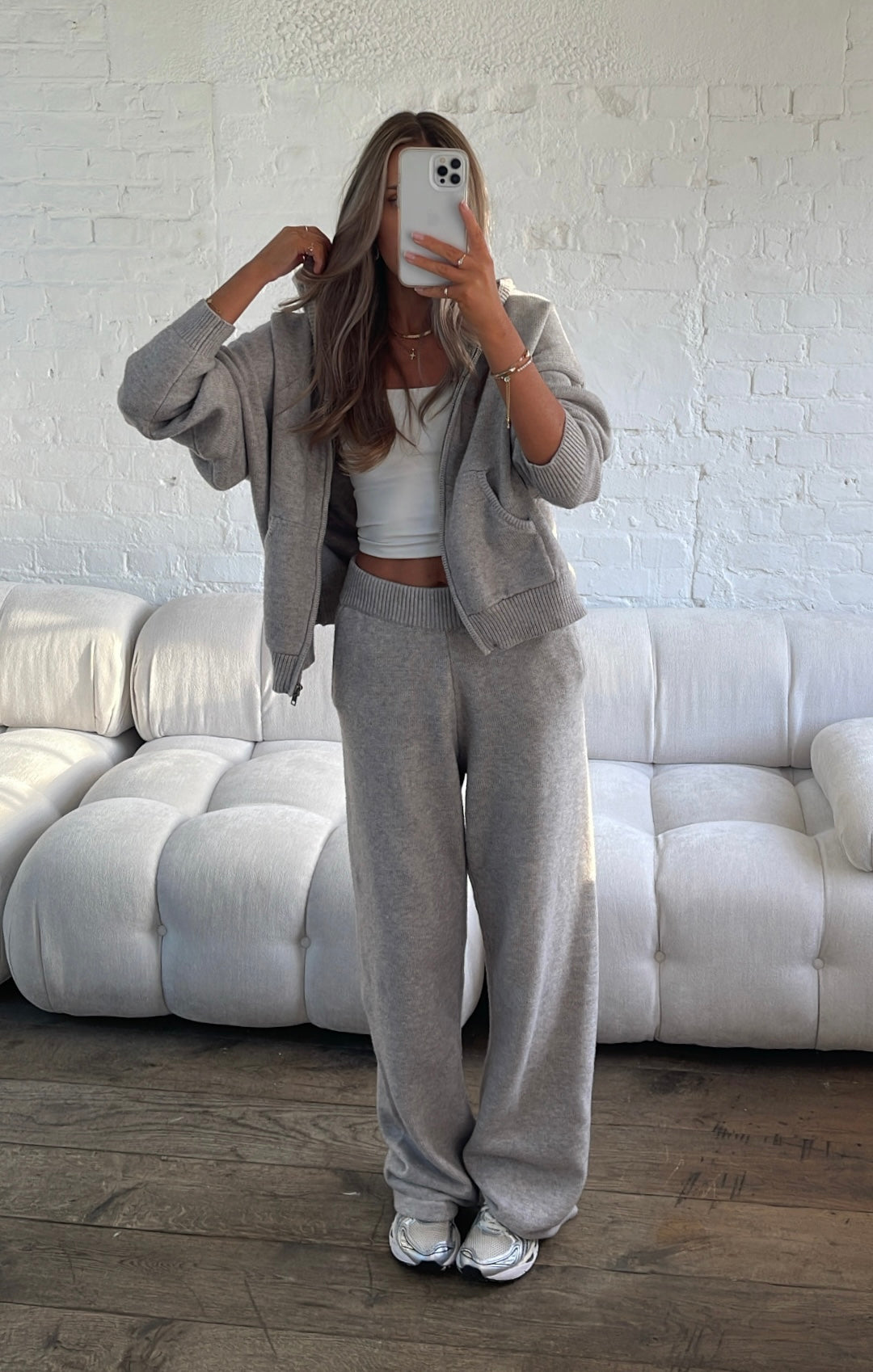 Hooded Knit Tracksuit - Grey