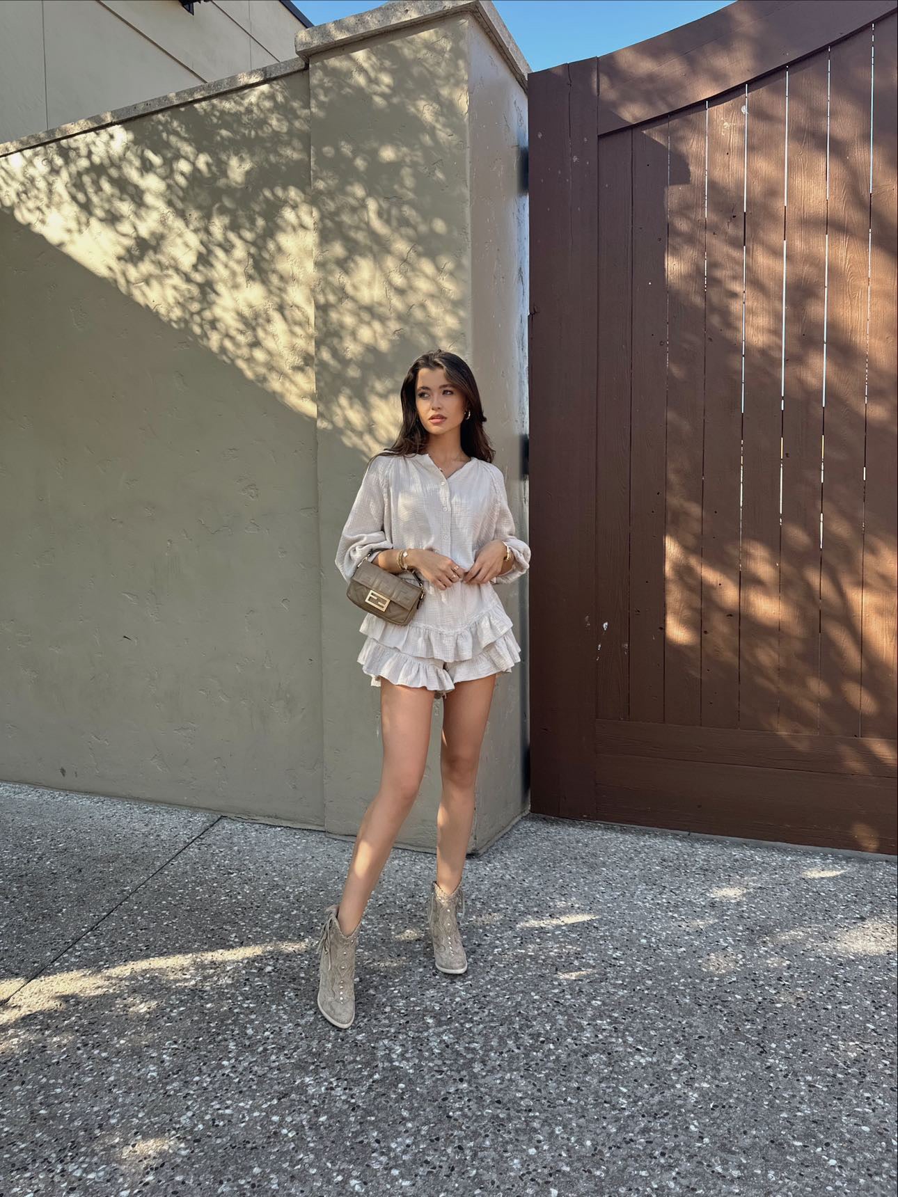 Taupe Tulum Frill Shorts Set