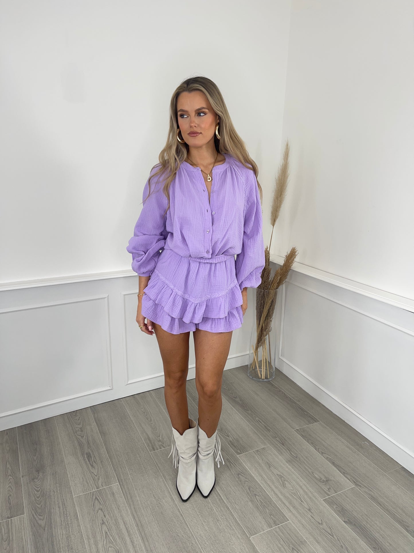Lilac Tulum Frill Shorts Set