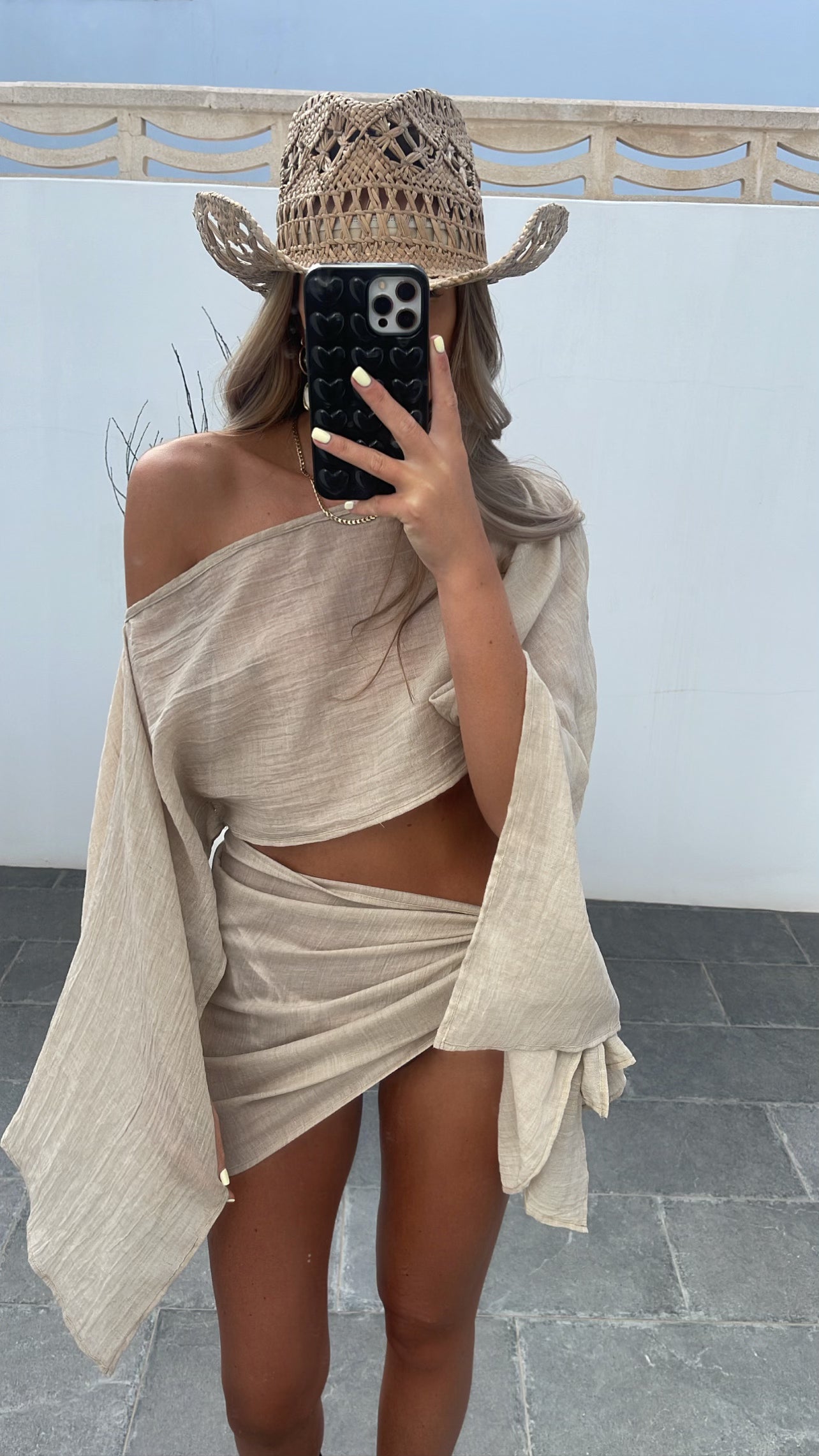 Cleo Linen Sarong Set-Stone