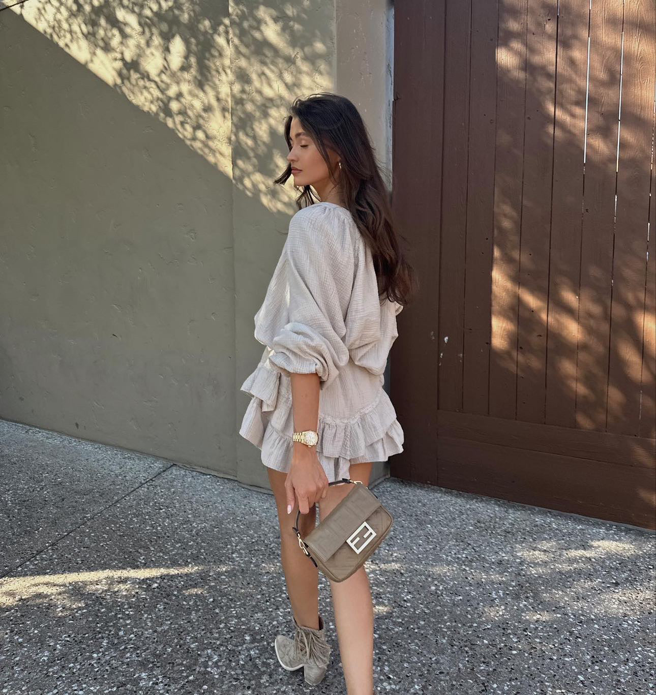 Taupe Tulum Frill Shorts Set