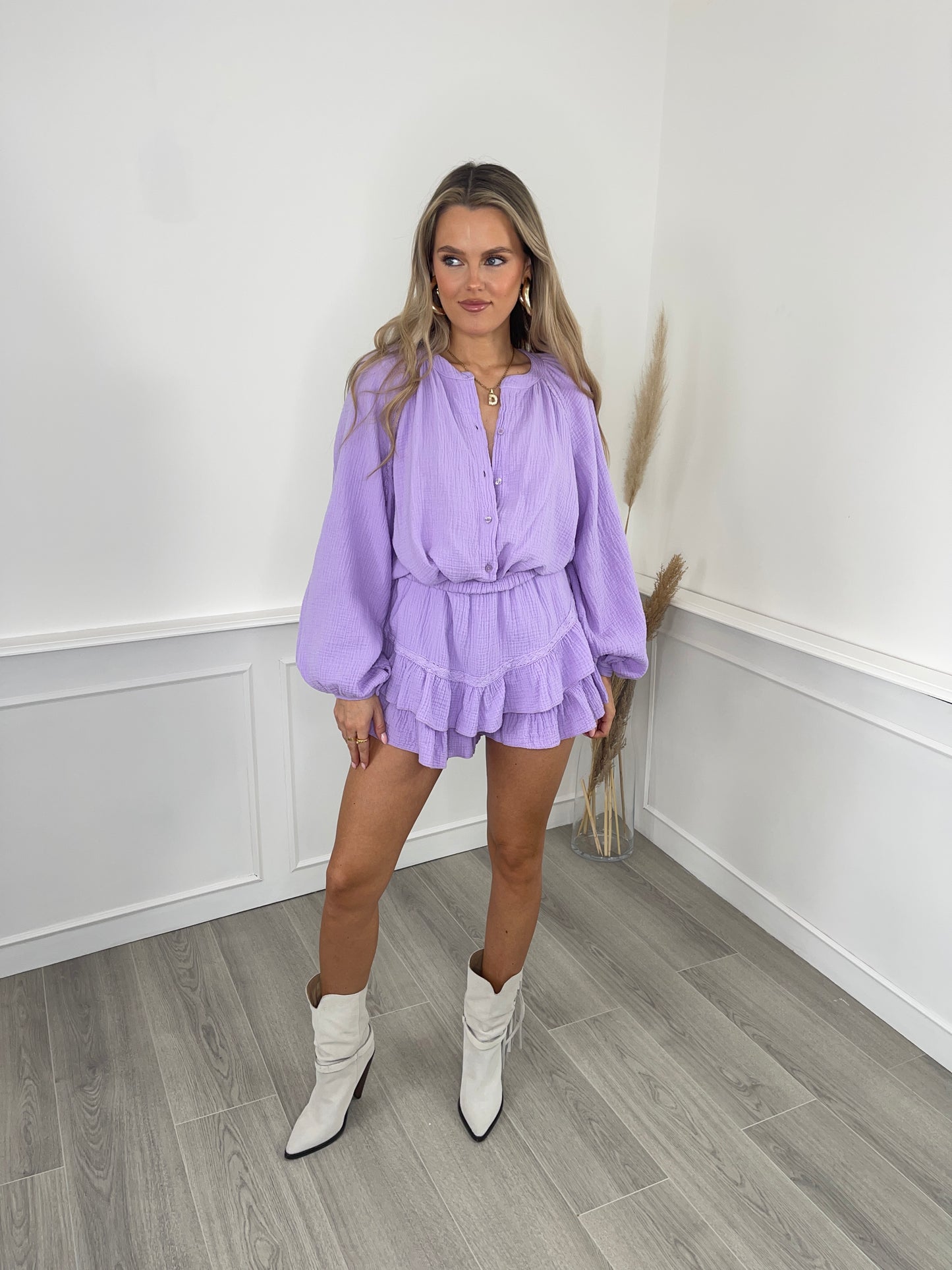 Lilac Tulum Frill Shorts Set