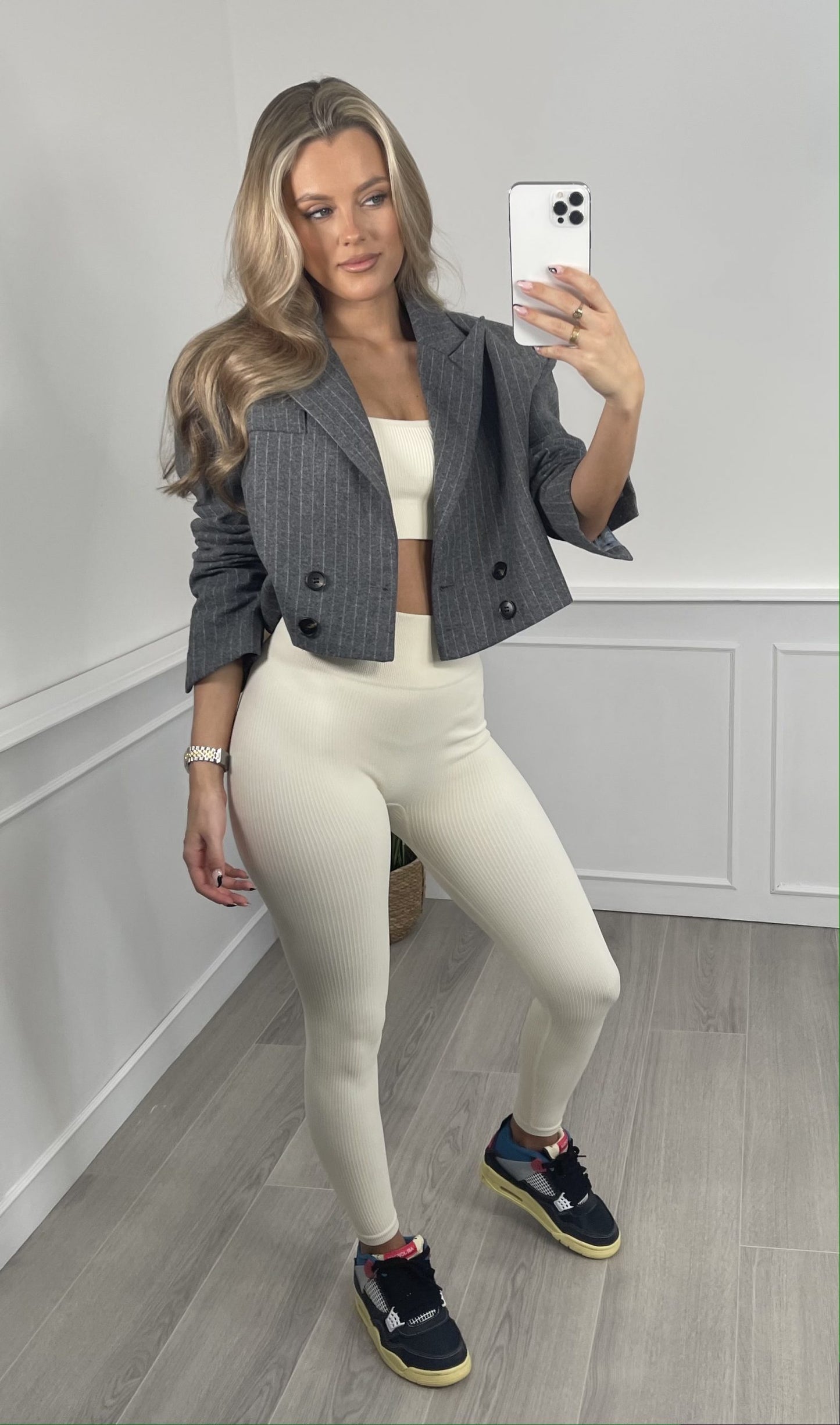 Pinstripe Grey Cropped Blazer