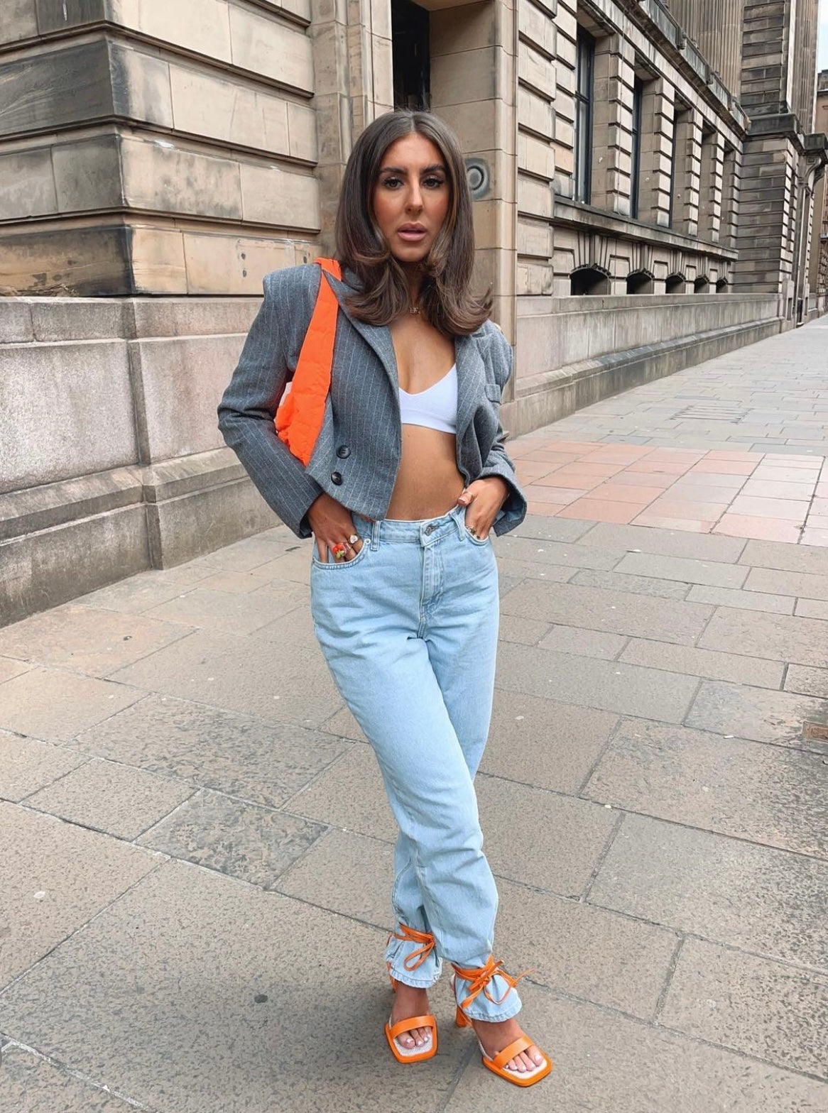 Pinstripe Grey Cropped Blazer