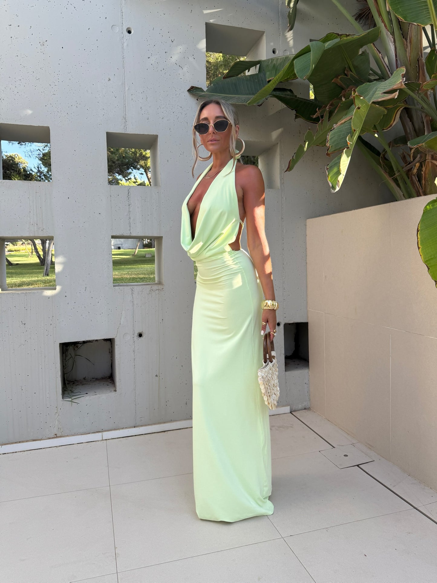 Riviera Plunge Maxi Dress - Mint