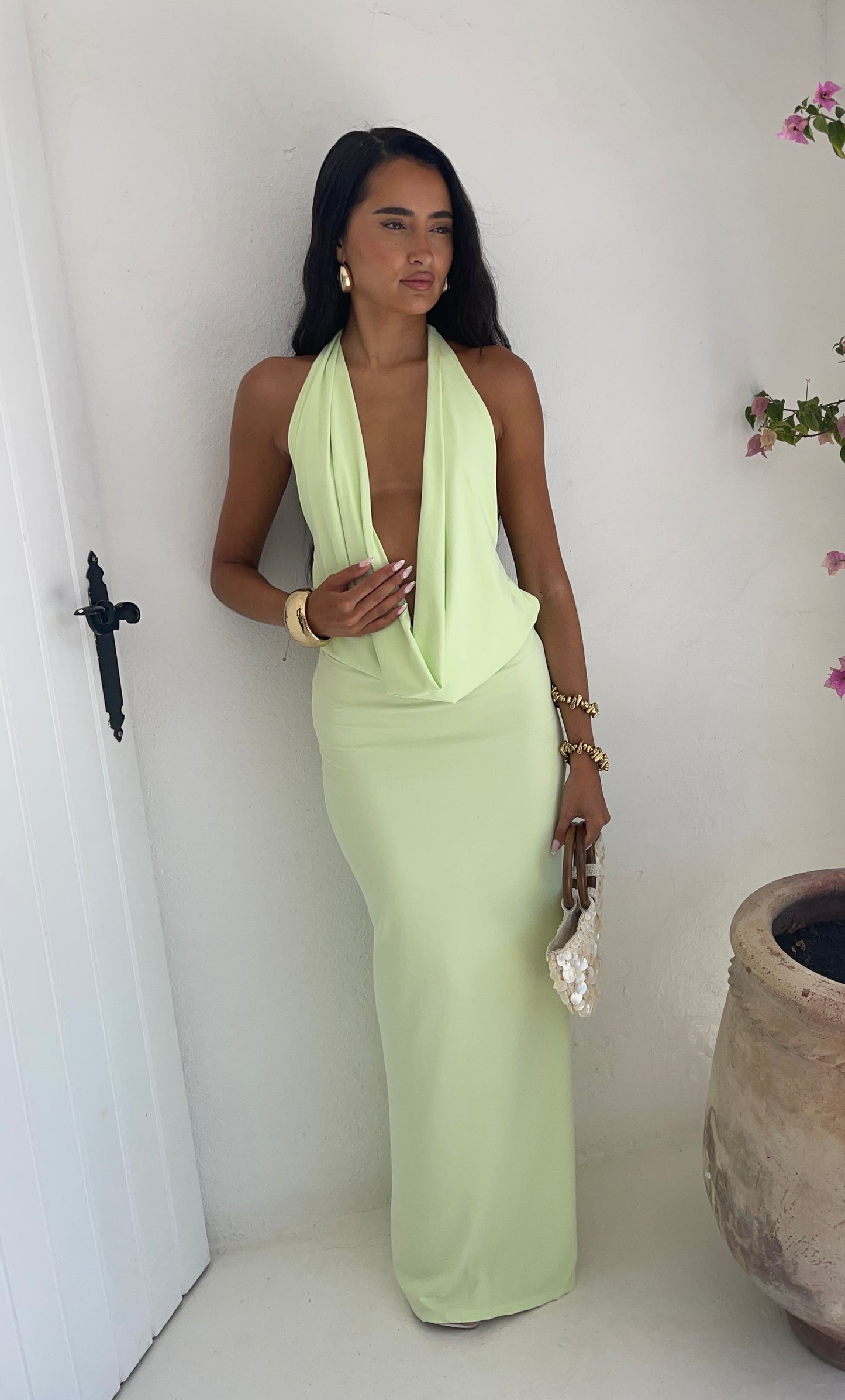 Riviera Plunge Maxi Dress - Mint