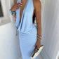 Riviera Plunge Maxi Dress - Blue