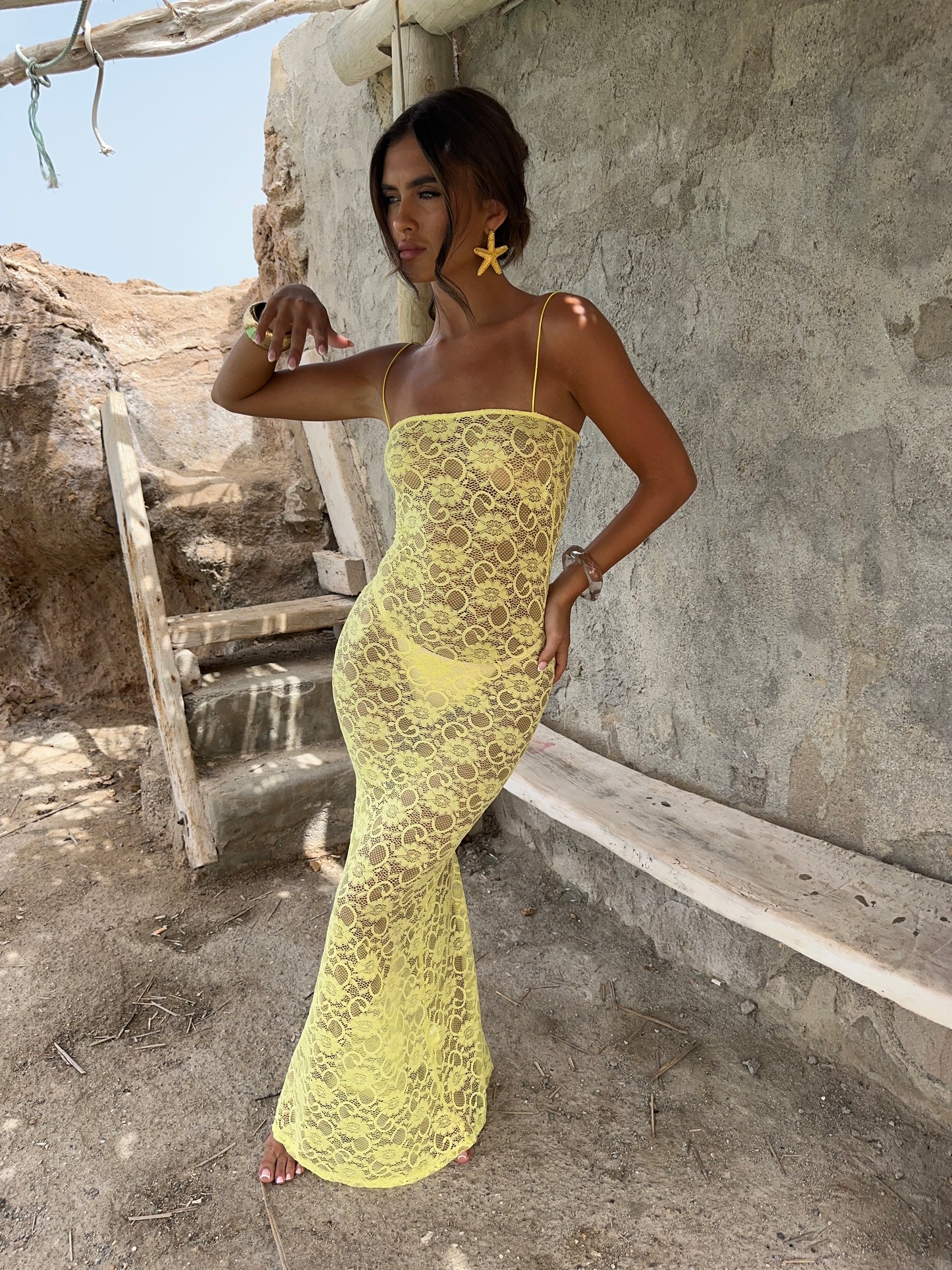 Sorrento Lace Dress - Lemon