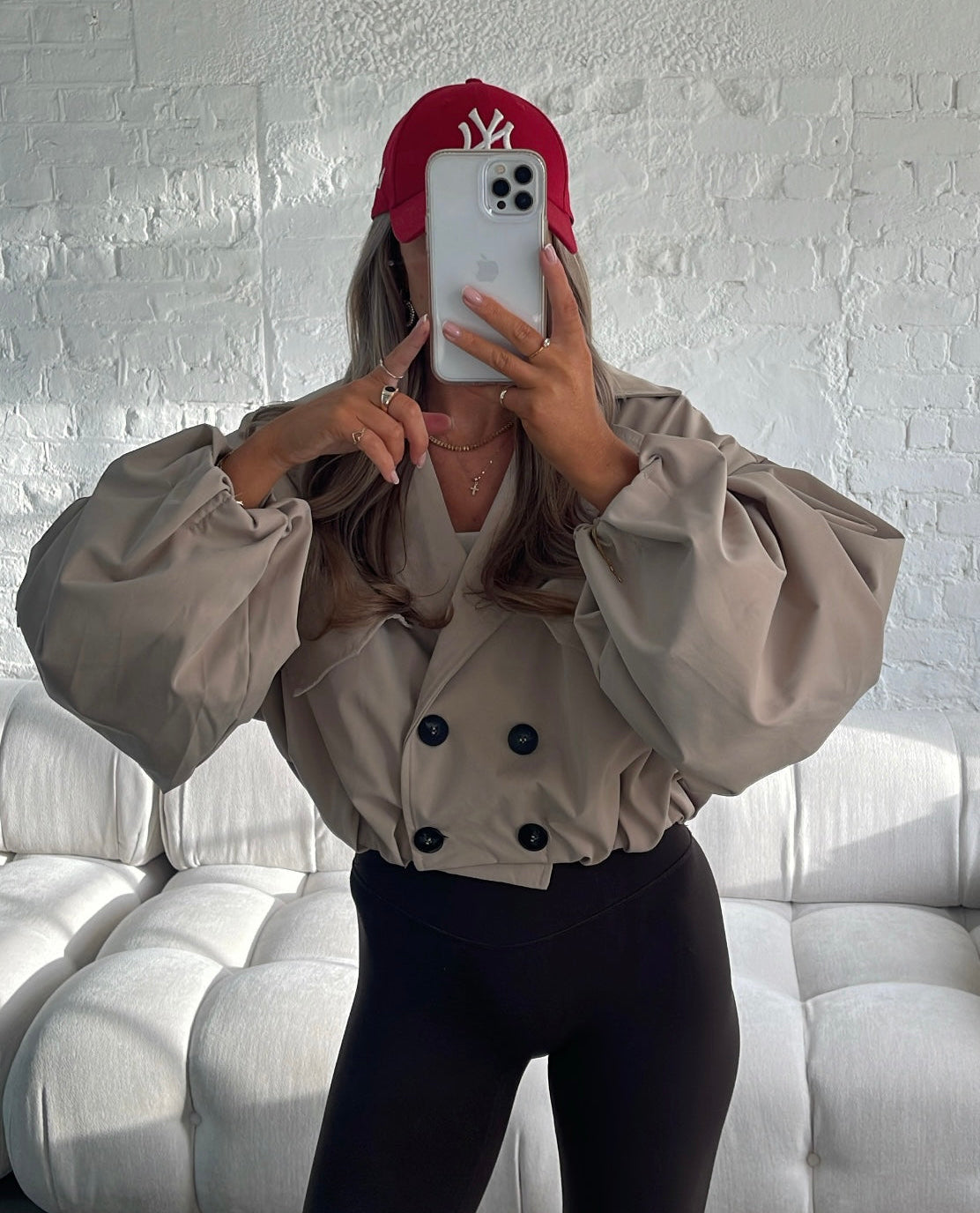 Balloon Sleeve Cropped Trench - Cream