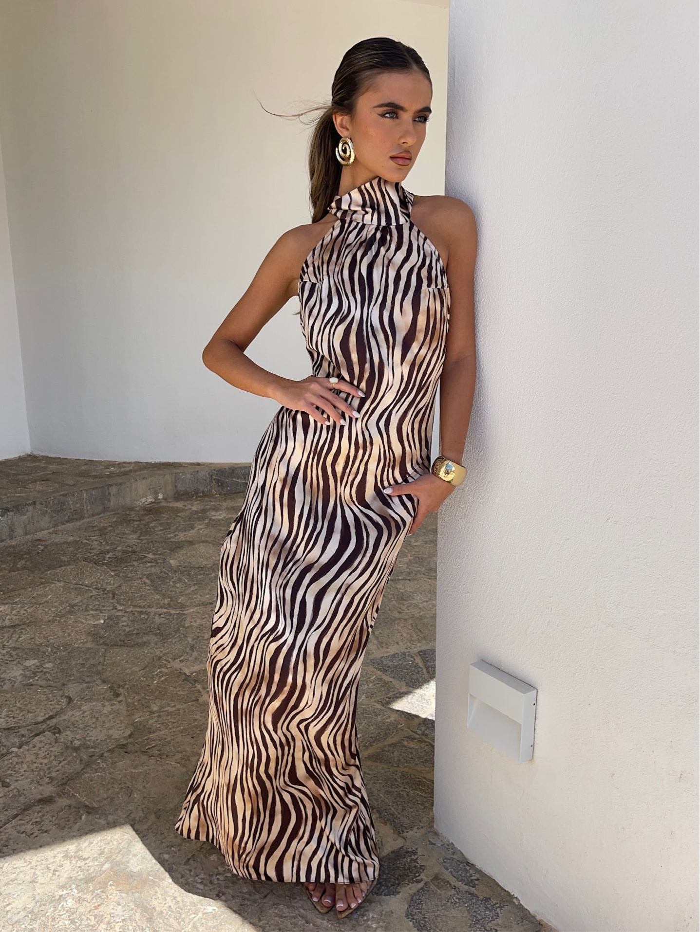 Cavalli Halterneck Maxi Dress - Desert