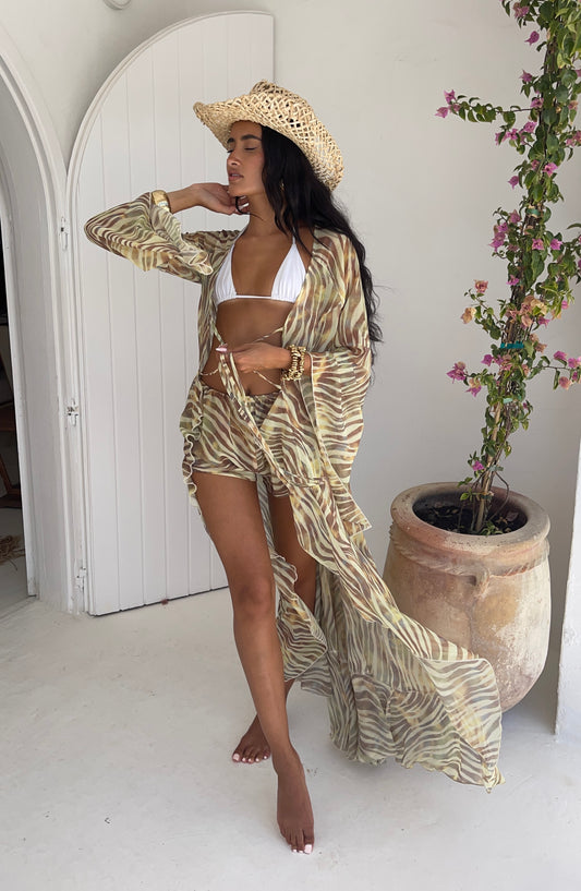 Cello Maxi Kimono/Shorts Co-Ord - Lemon