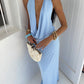 Riviera Plunge Maxi Dress - Blue