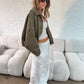 Suede Style Oversized Jacket - Khaki