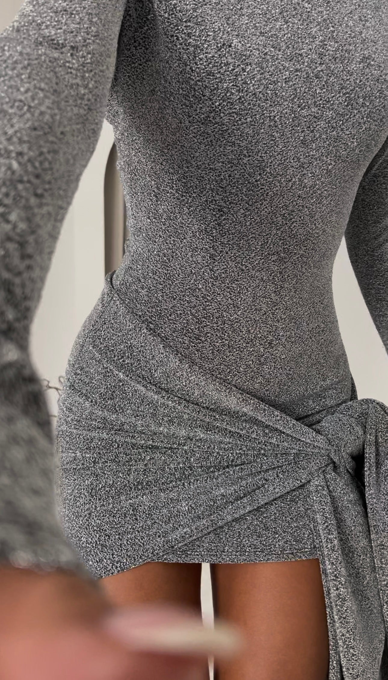 ASPEN Shimmer Tie Dress - Silver