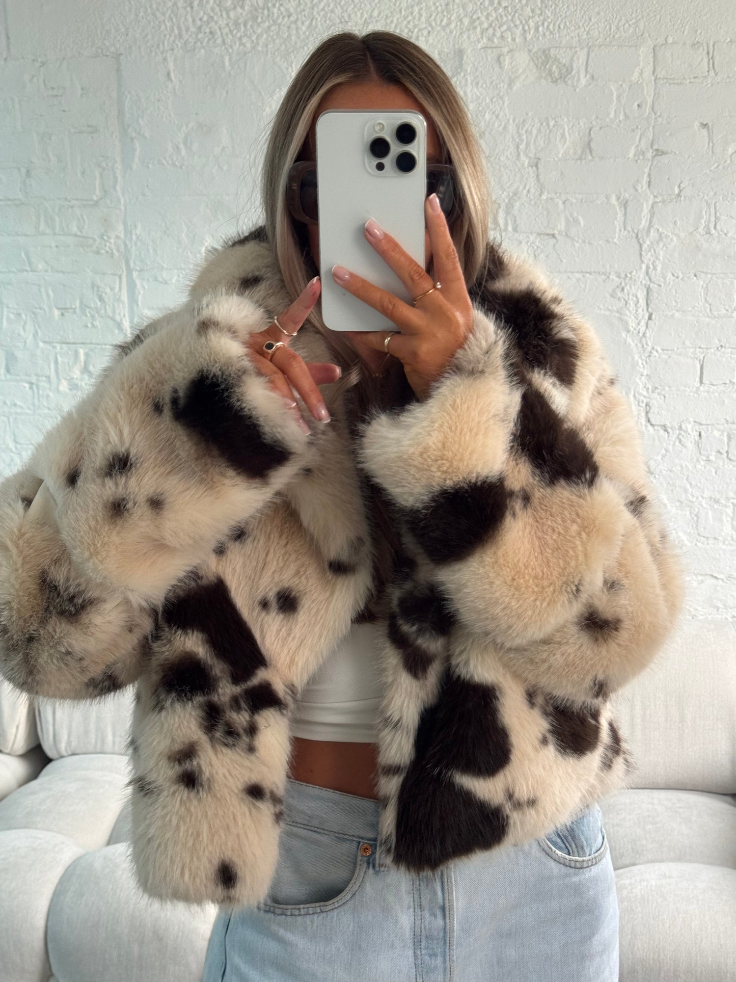Faux Fur Jacket - Cow Print