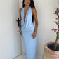 Riviera Plunge Maxi Dress - Blue