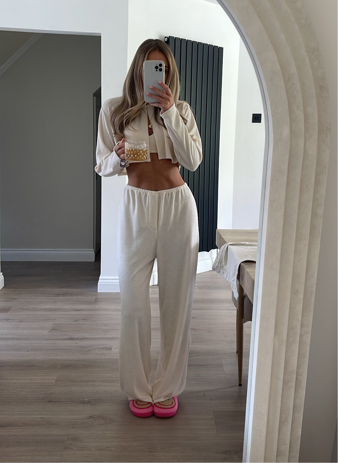 Towelling Cropped Cardigan - Cream