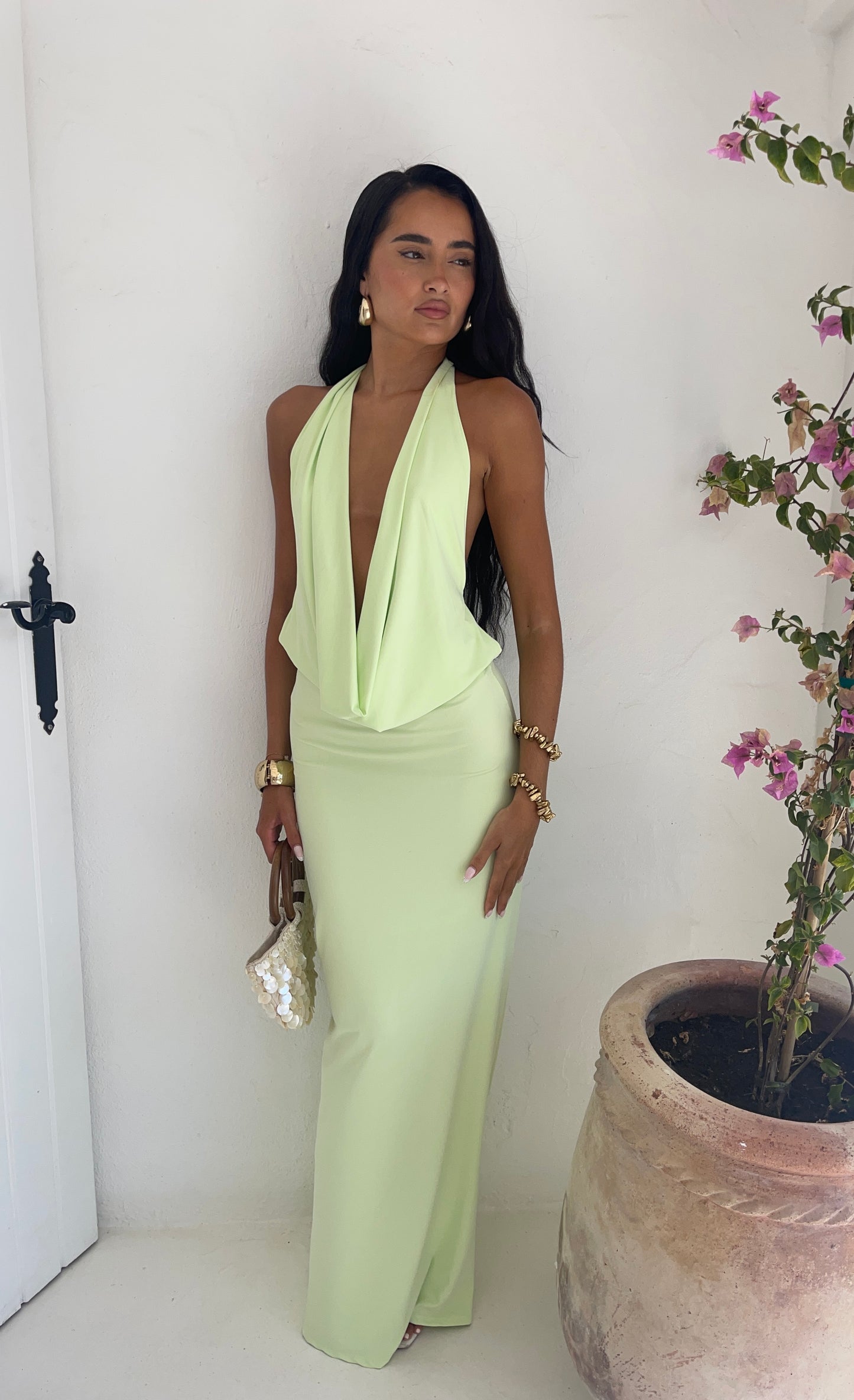 Riviera Plunge Maxi Dress - Mint