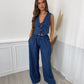 Tie Pinstripe Trouser Suit - Blue
