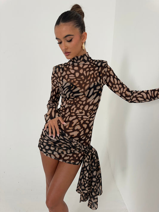 GIANNA Sheer Tie Dress - Pebble
