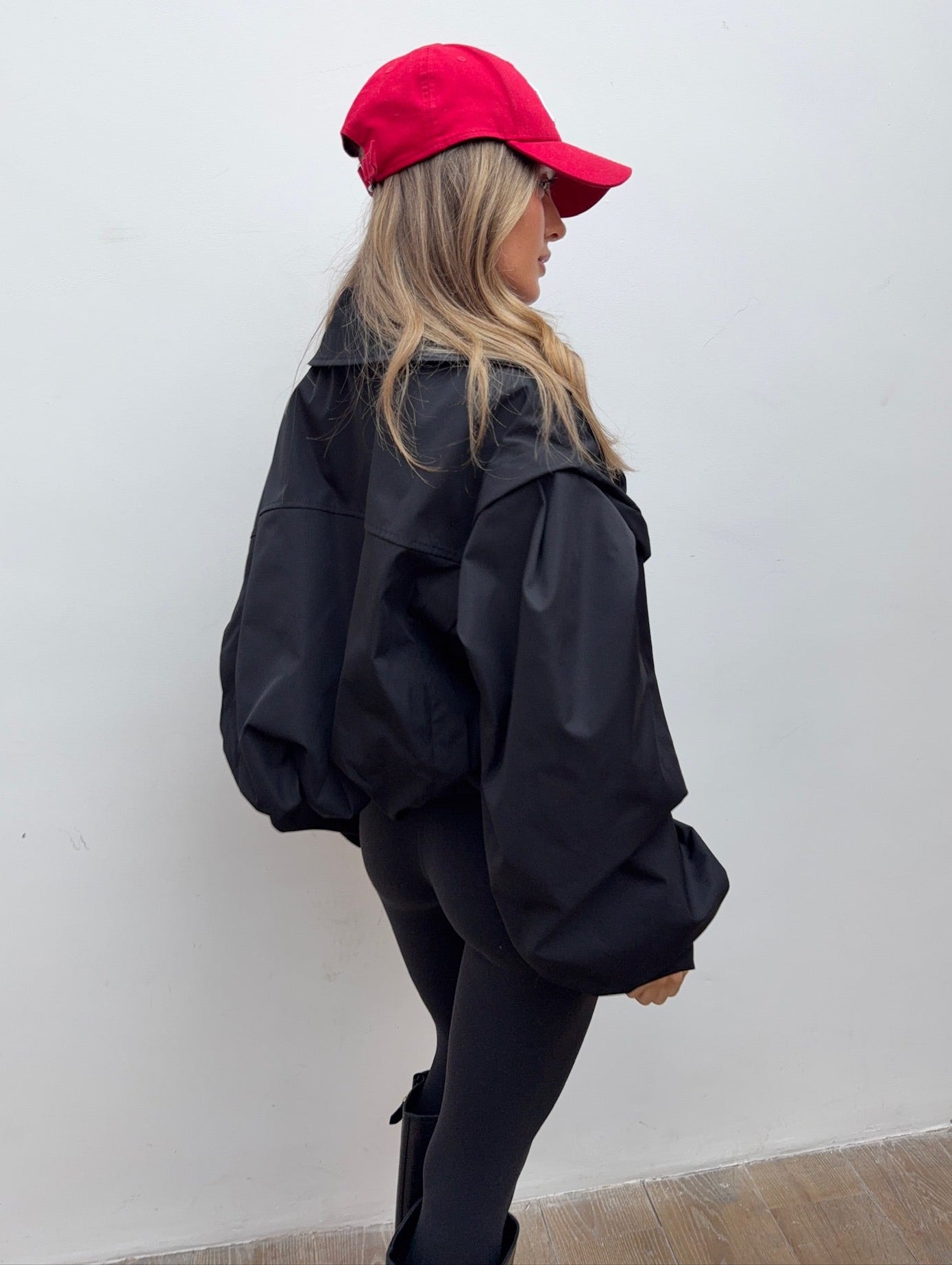 Balloon Sleeve Cropped Trench - Black