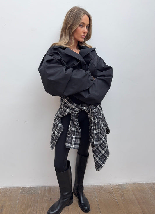 Balloon Sleeve Cropped Trench - Black