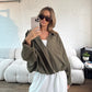 Suede Style Oversized Jacket - Khaki
